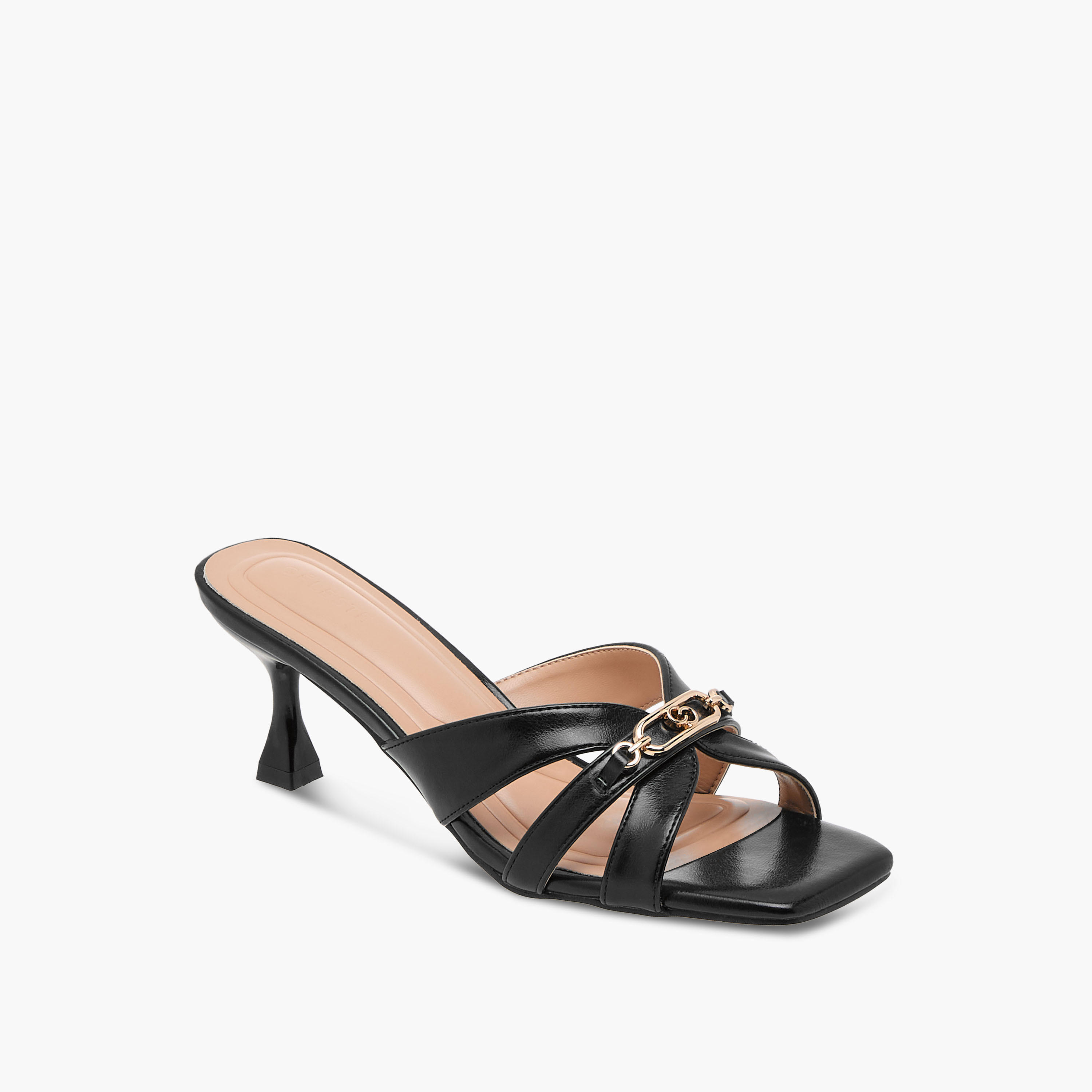 Celeste Women's Solid Slip-On Cross Strap Sandals with Metal Accent-women-shoes-sandals-heeled-image-2