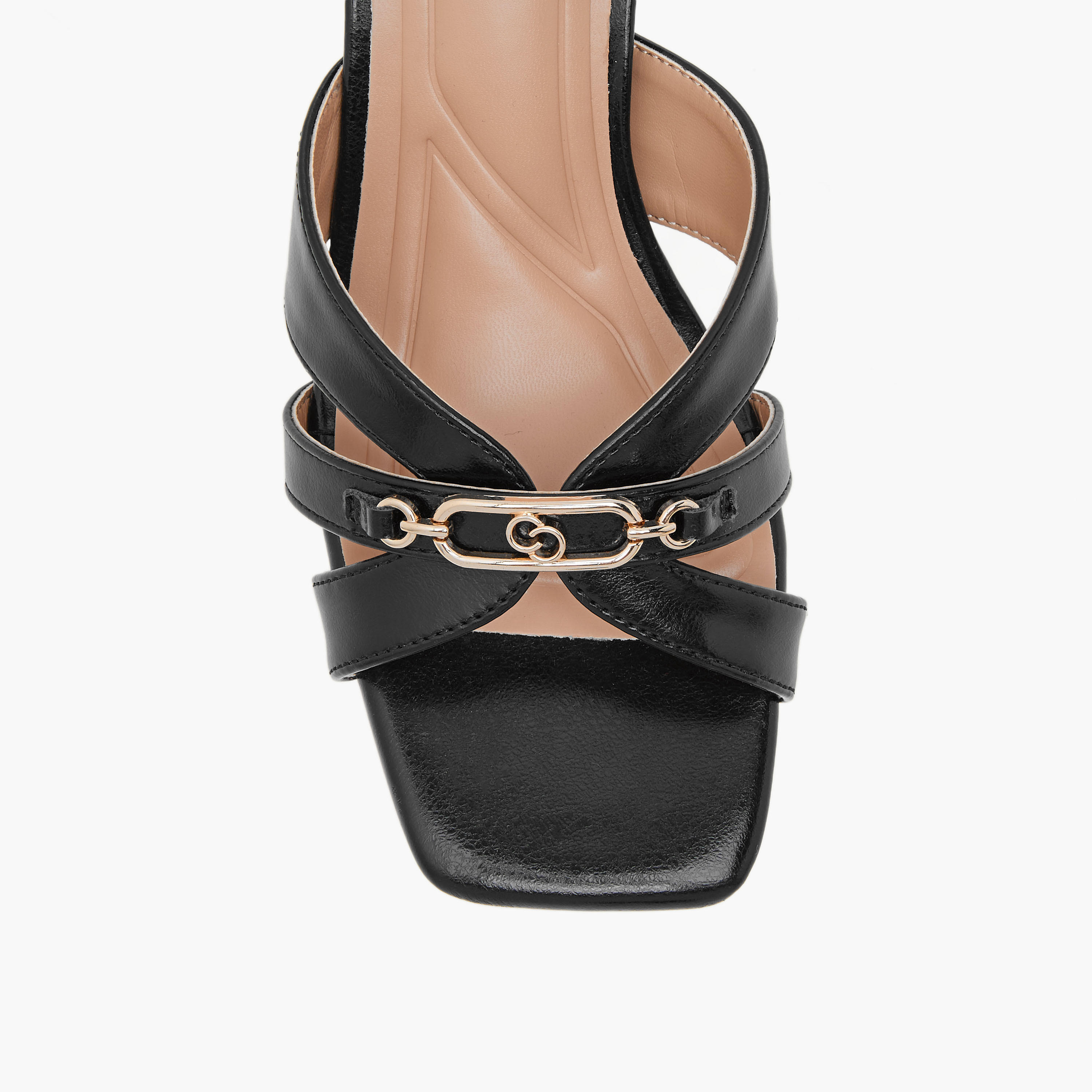 Celeste Women's Solid Slip-On Cross Strap Sandals with Metal Accent-women-shoes-sandals-heeled-image-4