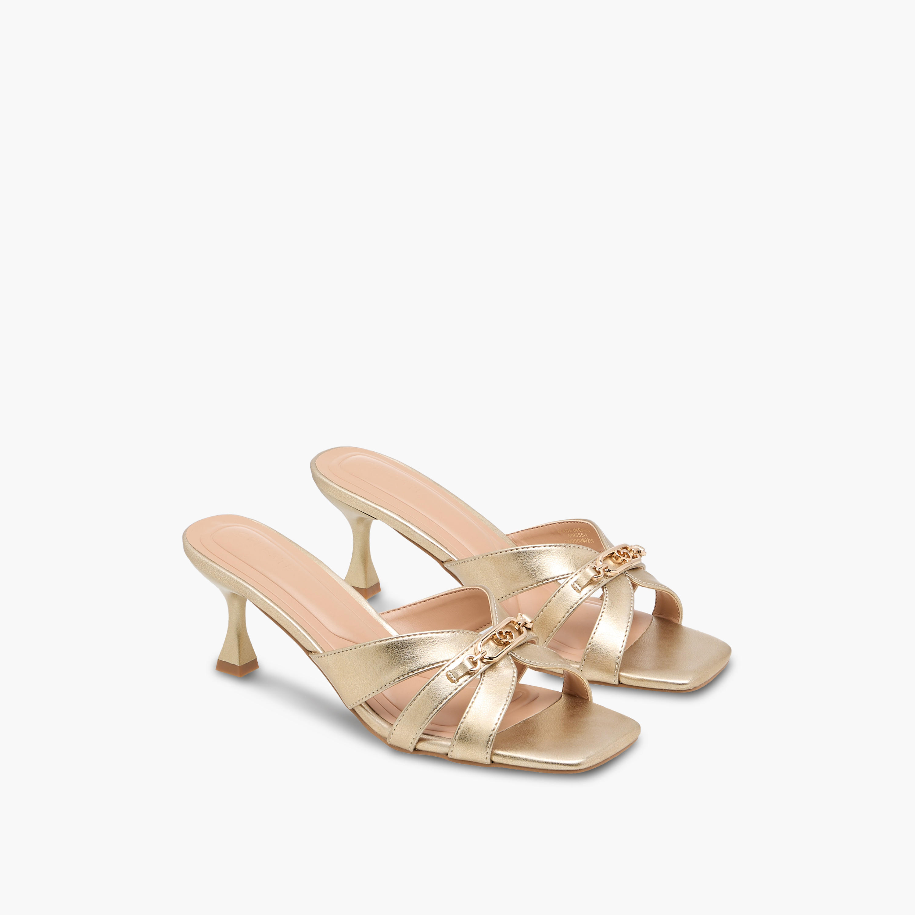 Celeste Women's Solid Slip-On Cross Strap Sandals with Metal Accent-women-shoes-sandals-heeled-image-1