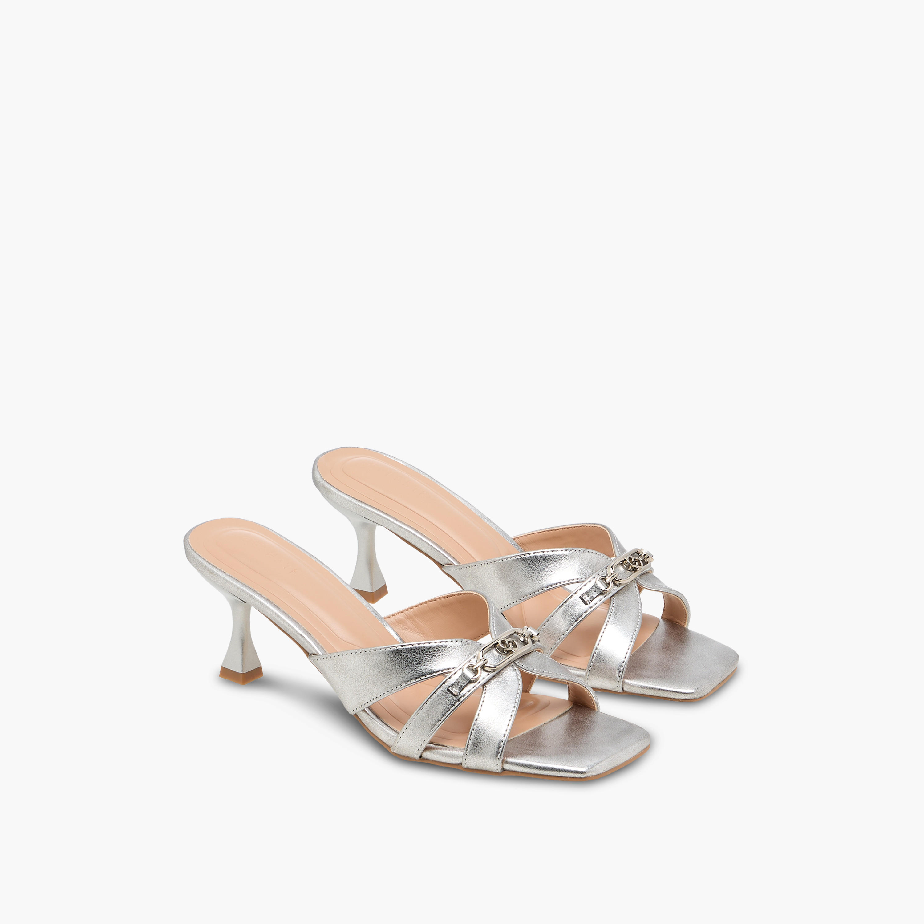 Celeste Women's Solid Slip-On Cross Strap Sandals with Metal Accent-women-shoes-sandals-heeled-image-1
