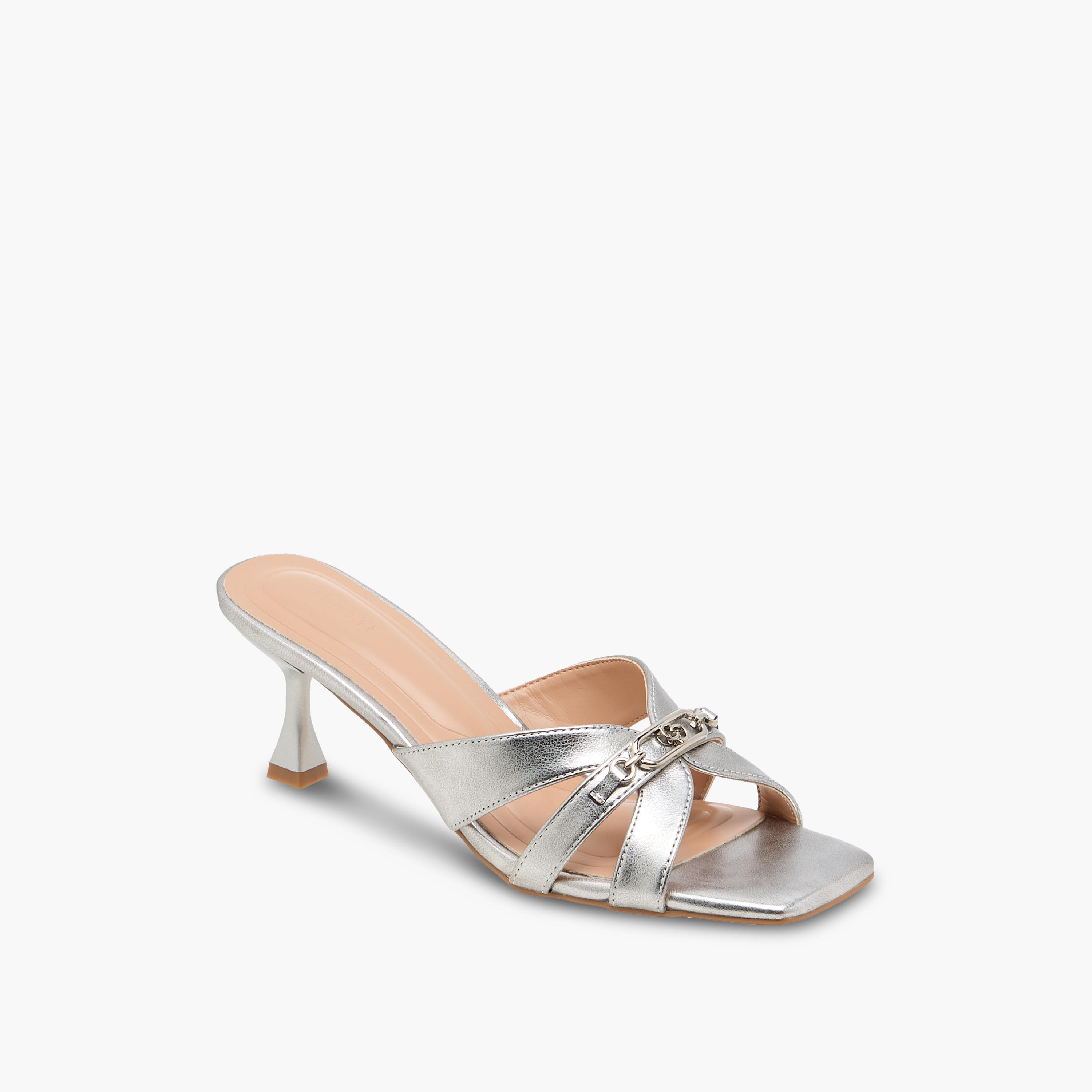 Celeste Women's Solid Slip-On Cross Strap Sandals with Metal Accent-women-shoes-sandals-heeled-image-2