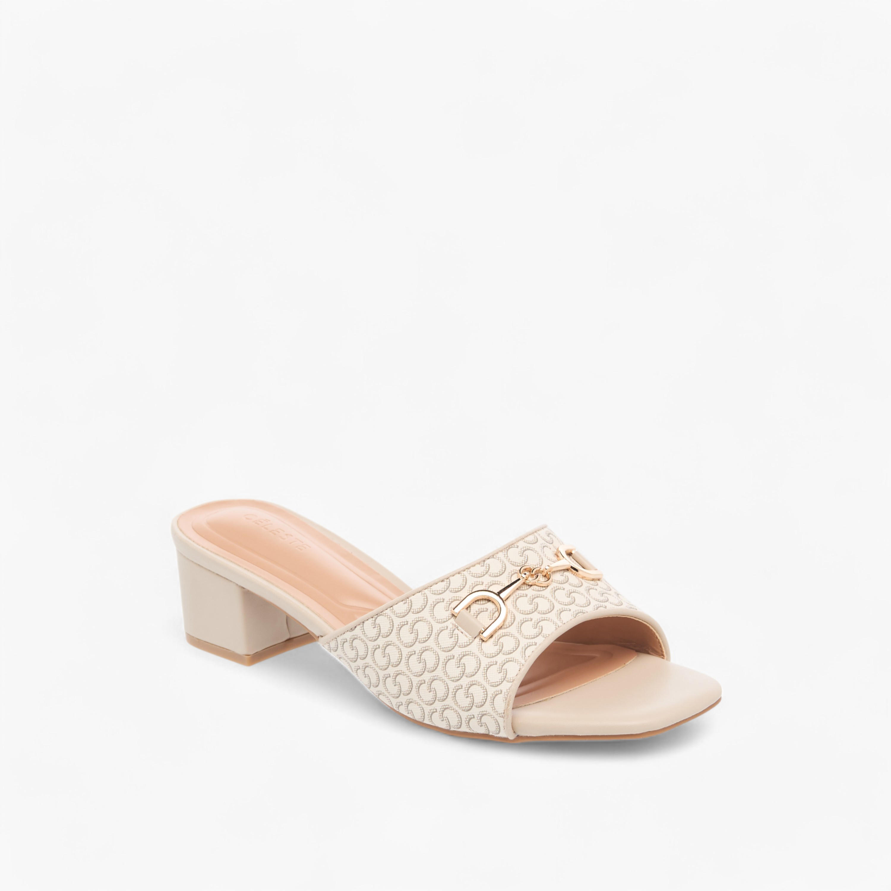 Celeste Women's Monogram Detail Slip-On Sandals with Block Heels-women-shoes-sandals-heeled-image-2