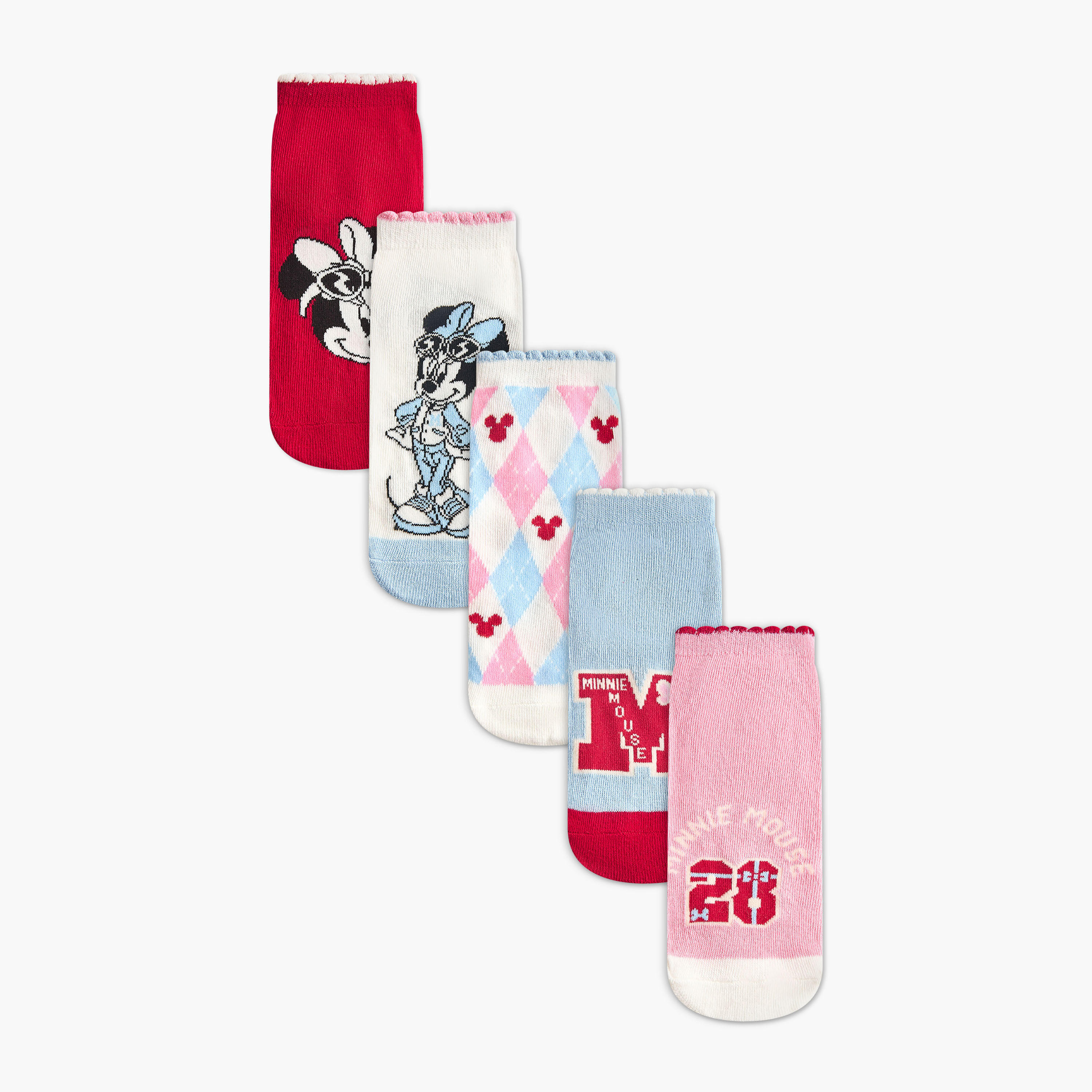 Pack of 5 Disney Girls Socks Ankle Length Minnie Mouse Print-girls-accessories-socks-image-1