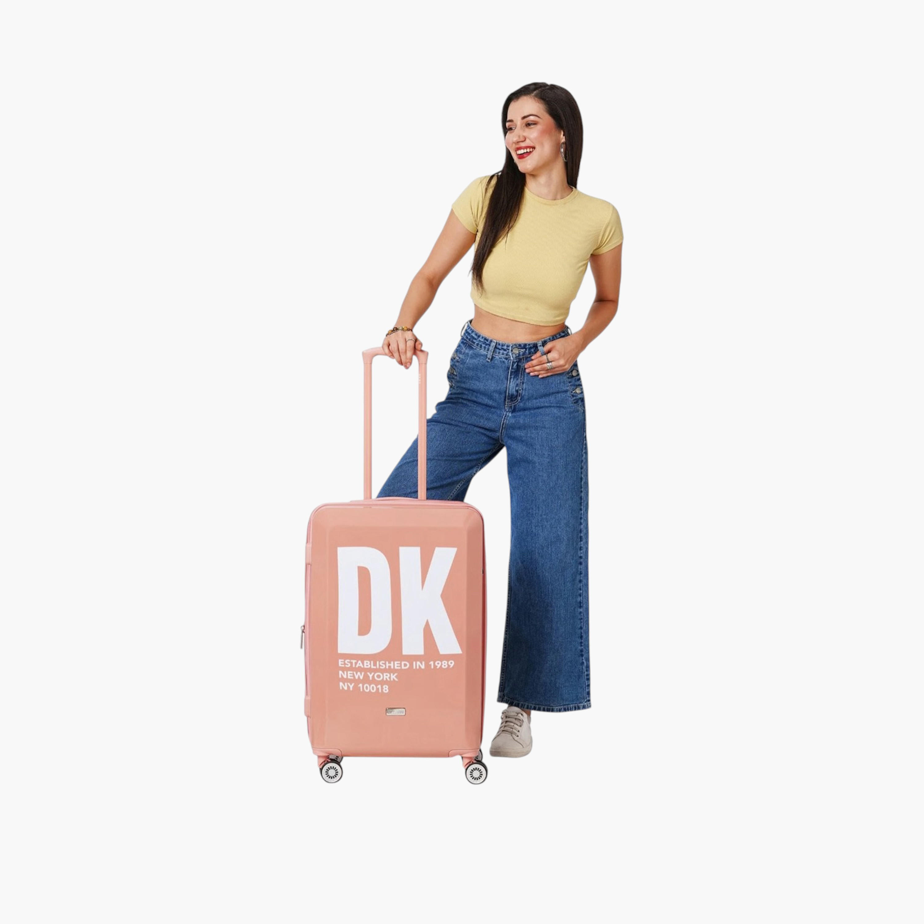 DKNY Logo Print Hardcase Trolley Bag with Retractable Handle-travel-luggagesandbags-luggage-image-2