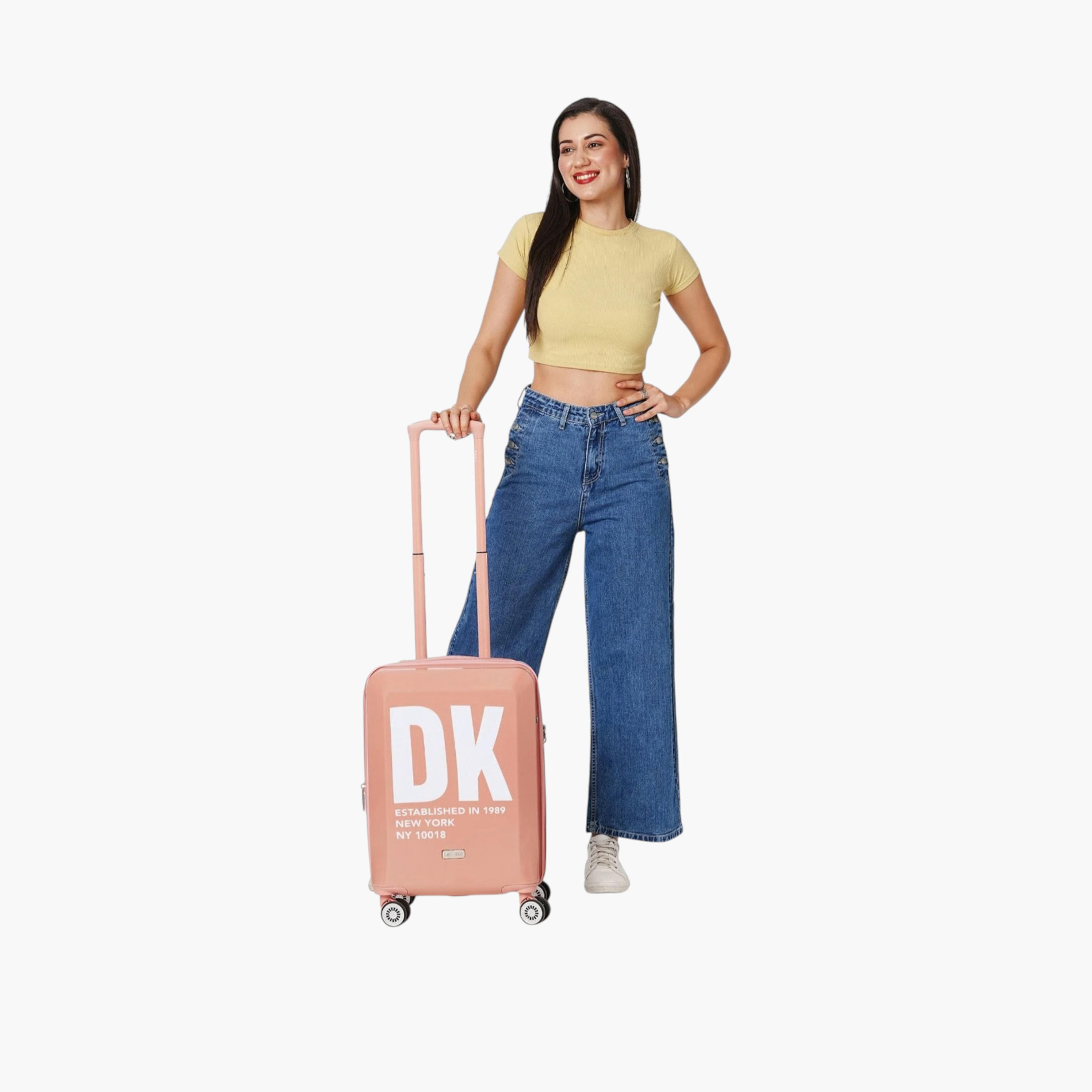 DKNY Logo Print Hardcase Trolley Bag with Retractable Handle-travel-luggagesandbags-luggage-image-2