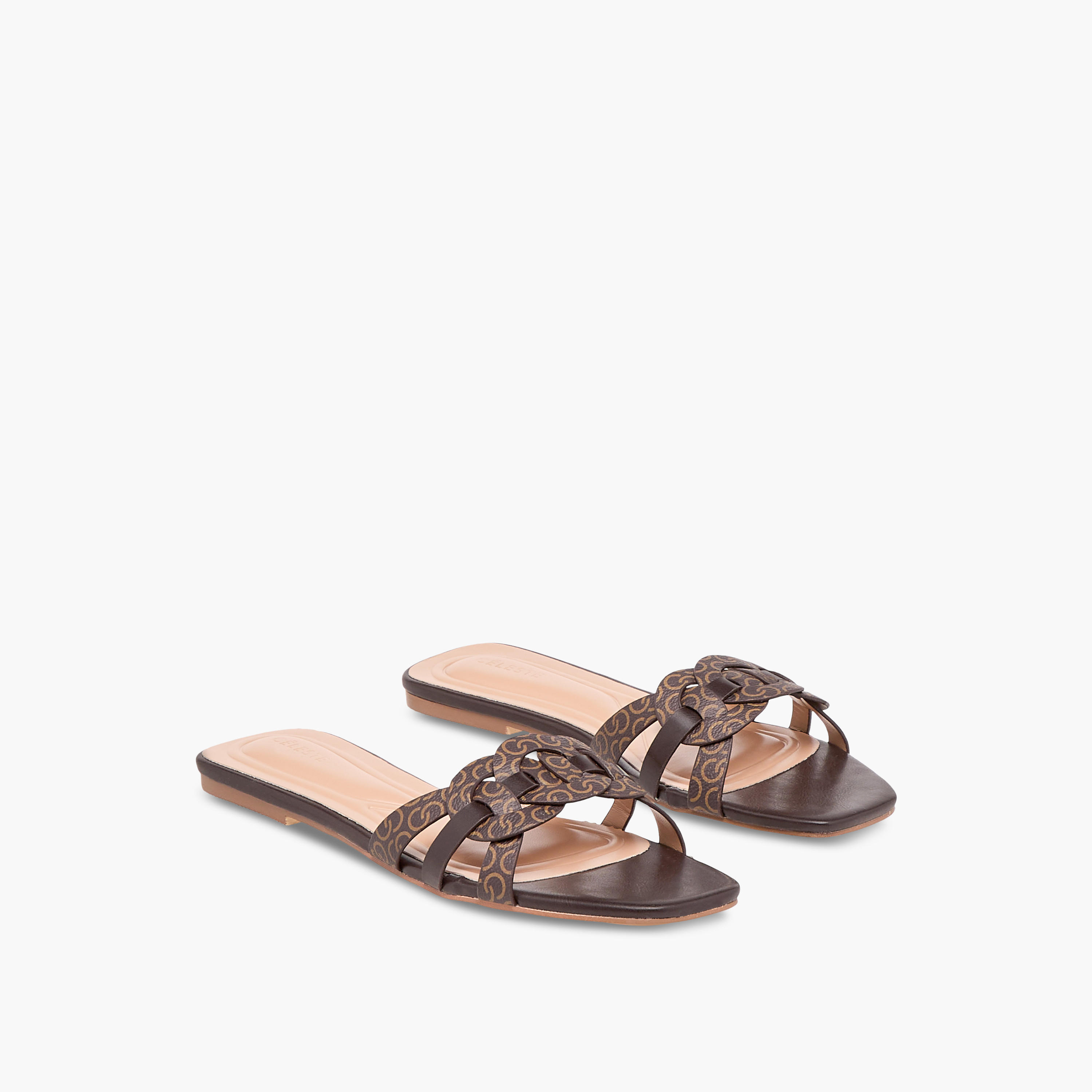 Celeste Women's Monogram Print Slip-On Flat Sandals-women-shoes-flats-sandals-image-1