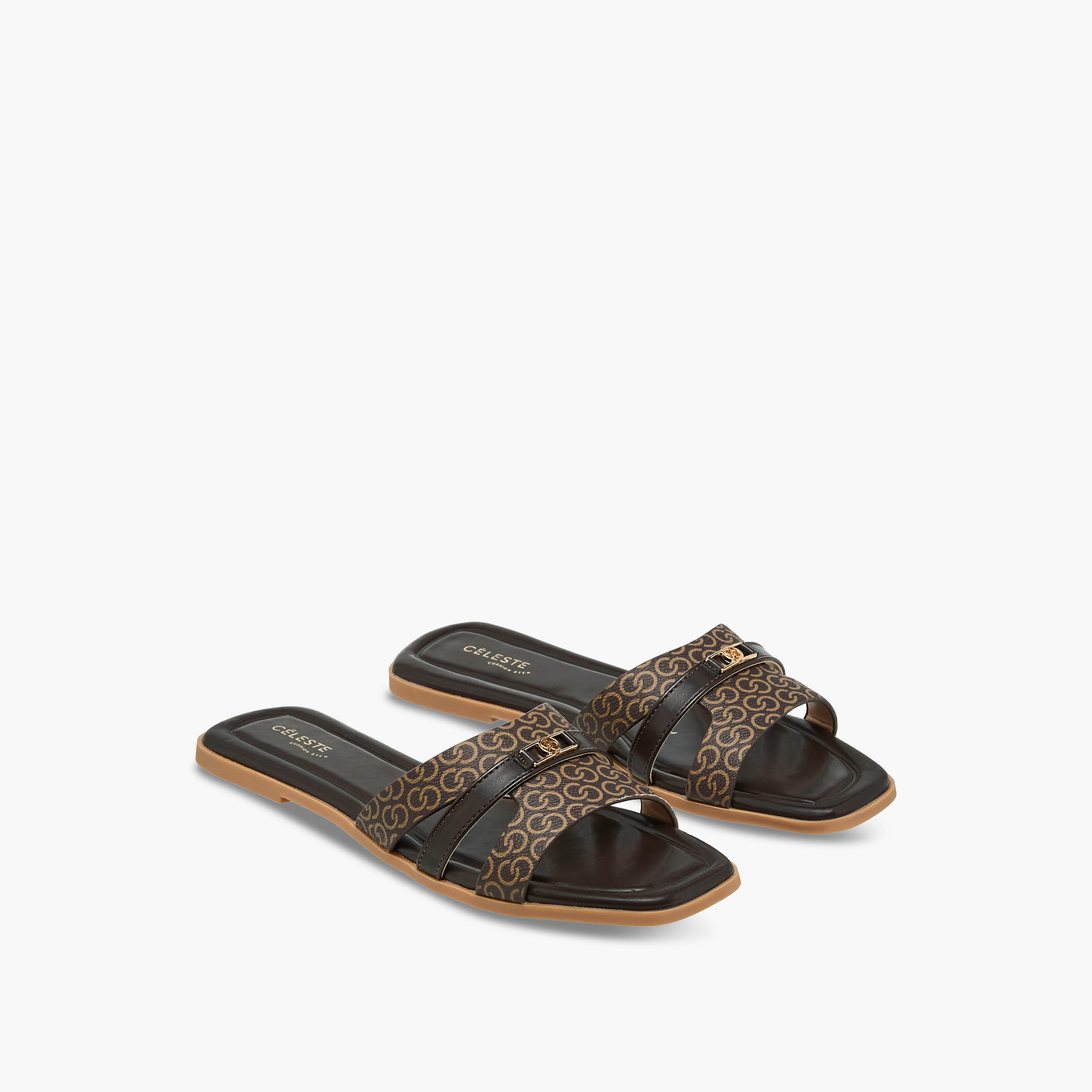Celeste Women Monogram Print Flat Sandals-women-shoes-flats-sandals-image-1