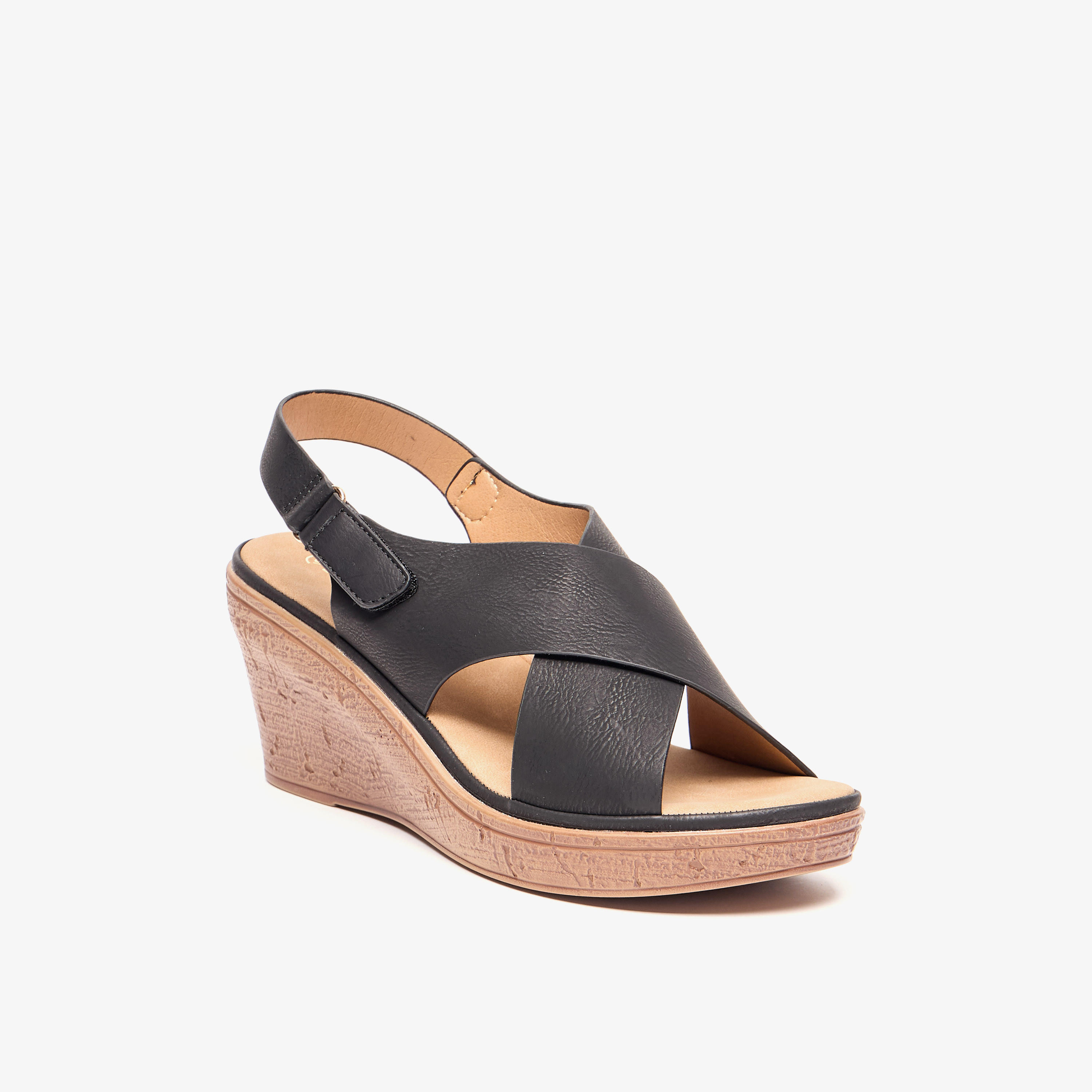 صندل سهل الارتداء سادة بشريط إغلاق لاصق من لو كونفورت-women-shoes-sandals-heeled-image-1