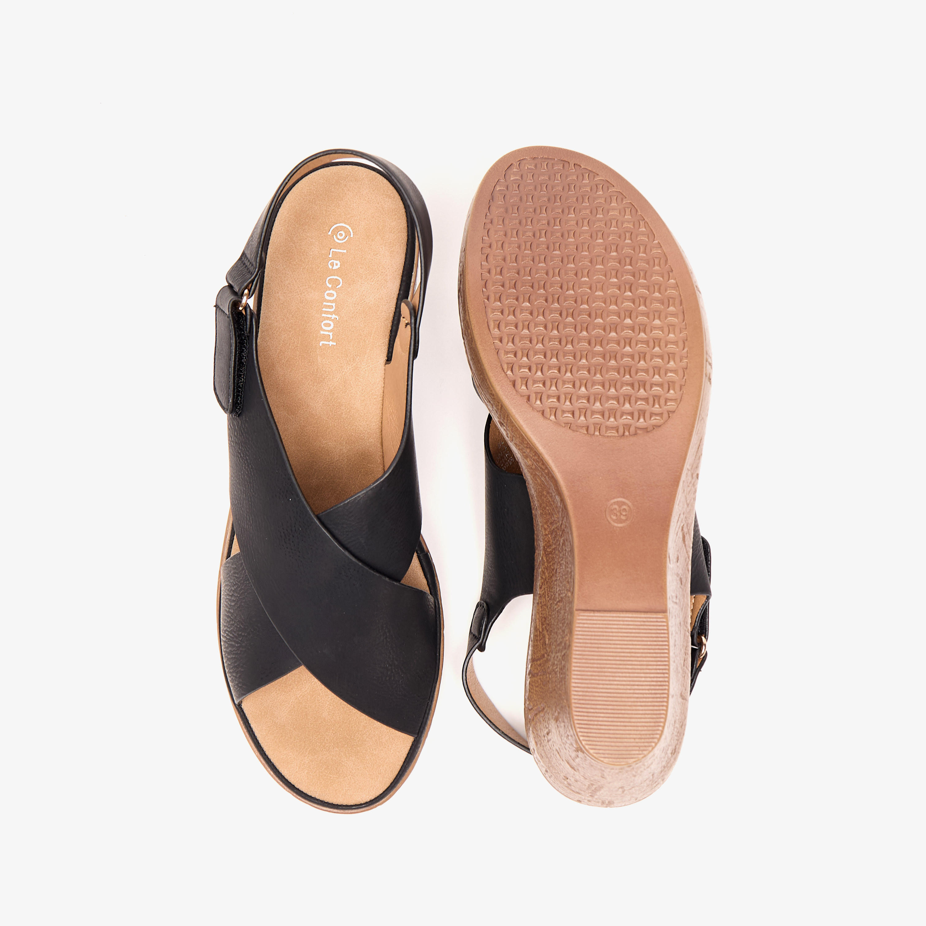صندل سهل الارتداء سادة بشريط إغلاق لاصق من لو كونفورت-women-shoes-sandals-heeled-image-4