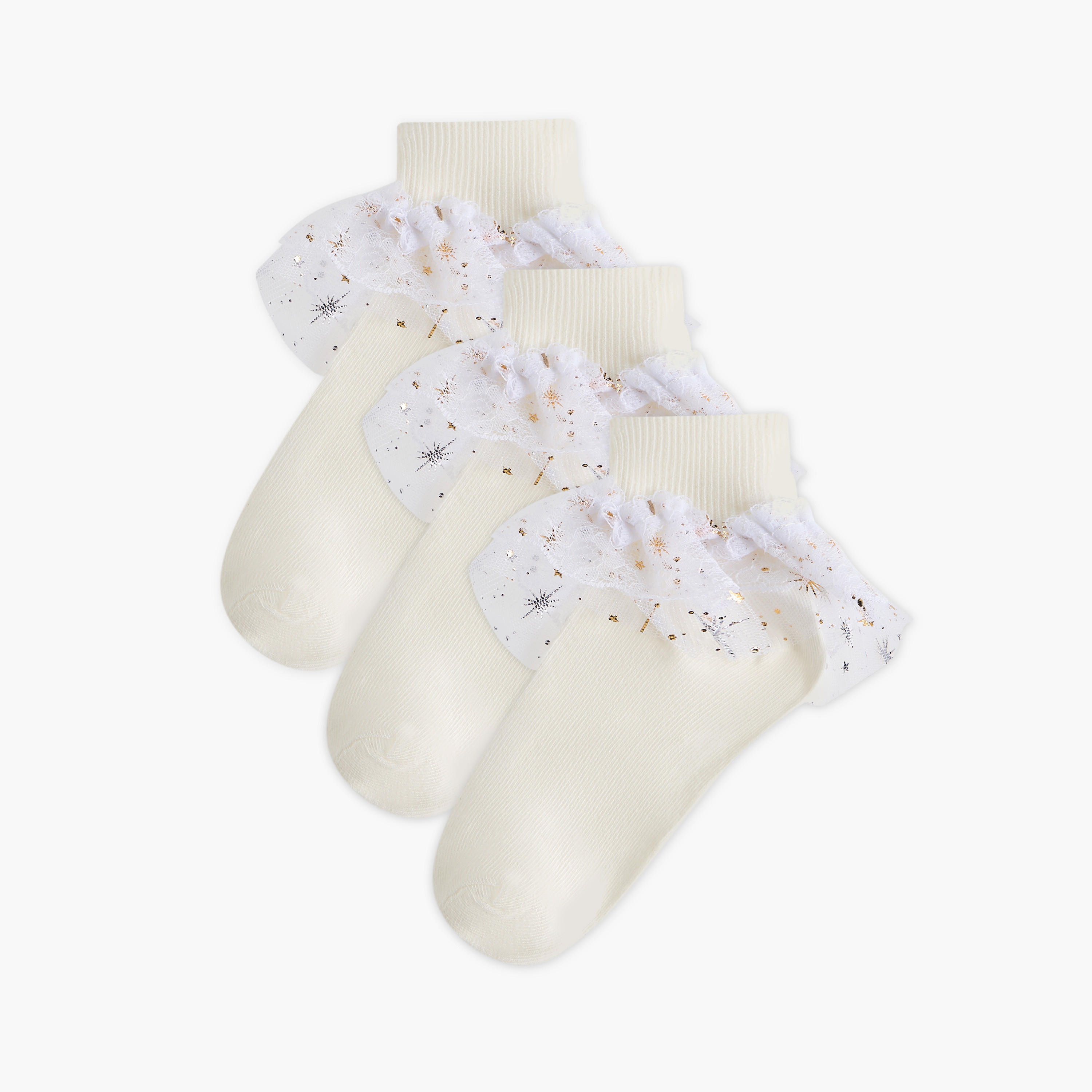 Flora Bella Ribbed Ankle Length Socks with Frill Detail - Set of 3-girls-accessories-socks-image-1