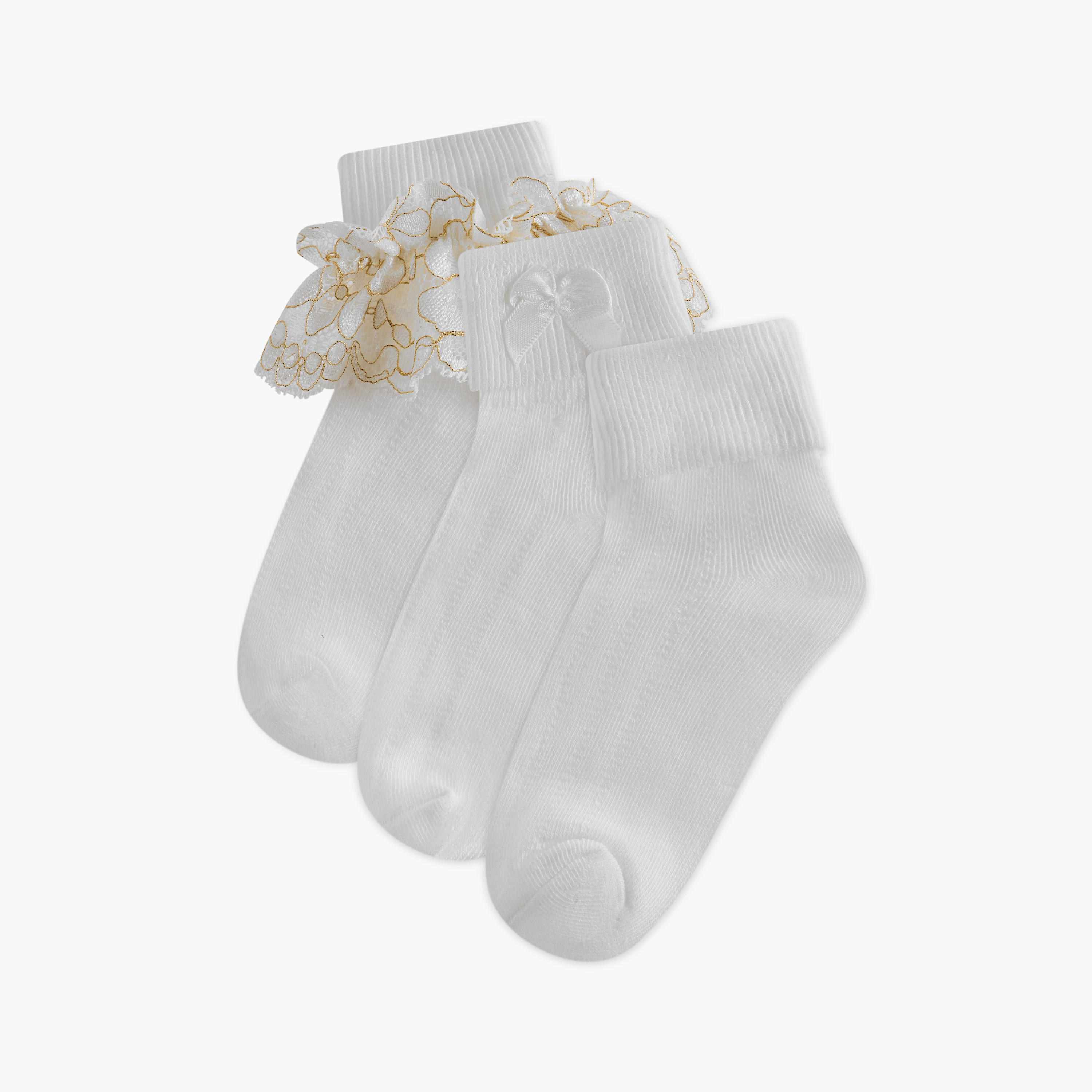 طقم جوارب غير وبرية 3 أزواج بطول الكاحل من ليتل ميسي-girls-accessories-socks-image-1