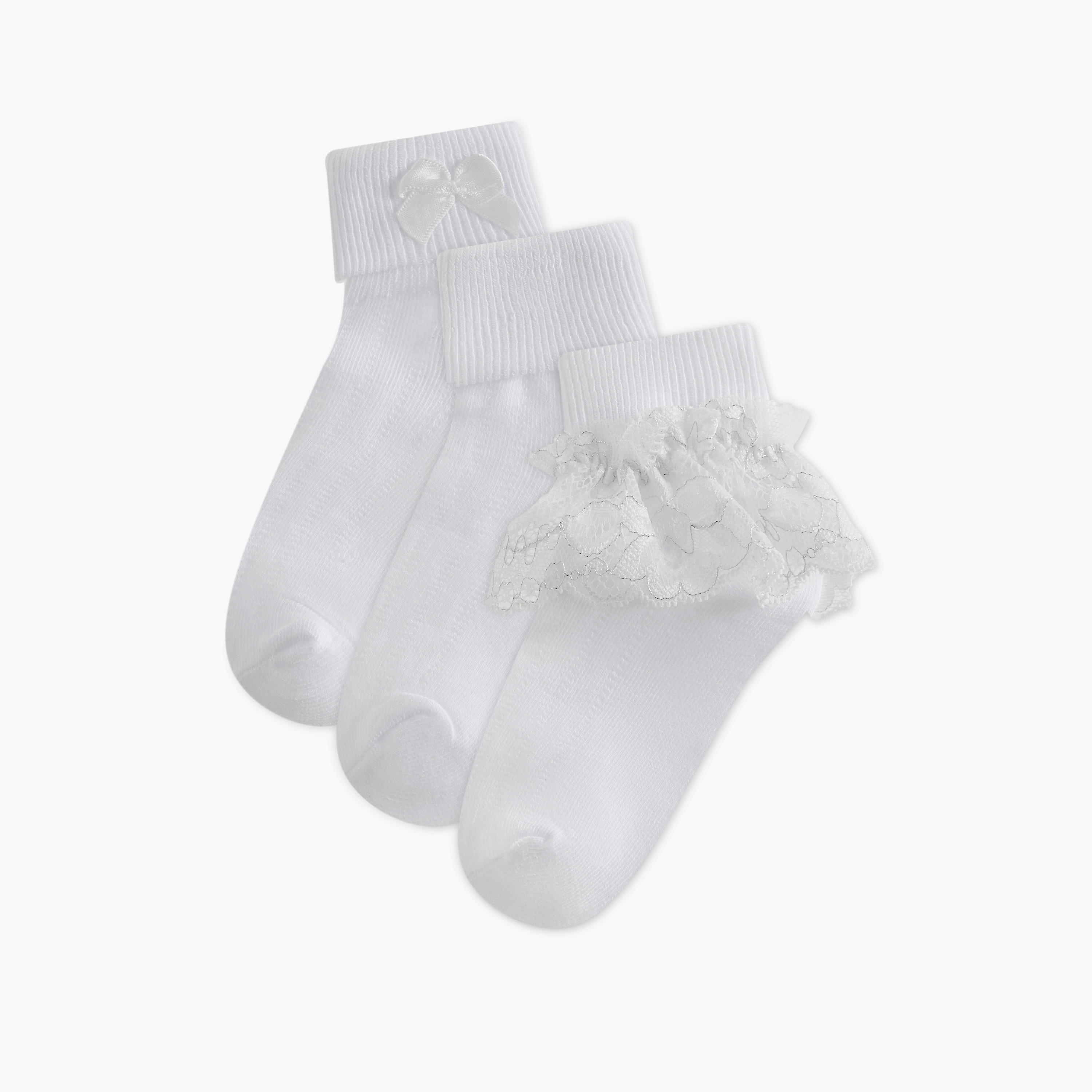 طقم جوارب غير وبرية 3 أزواج بطول الكاحل من ليتل ميسي-girls-accessories-socks-image-1