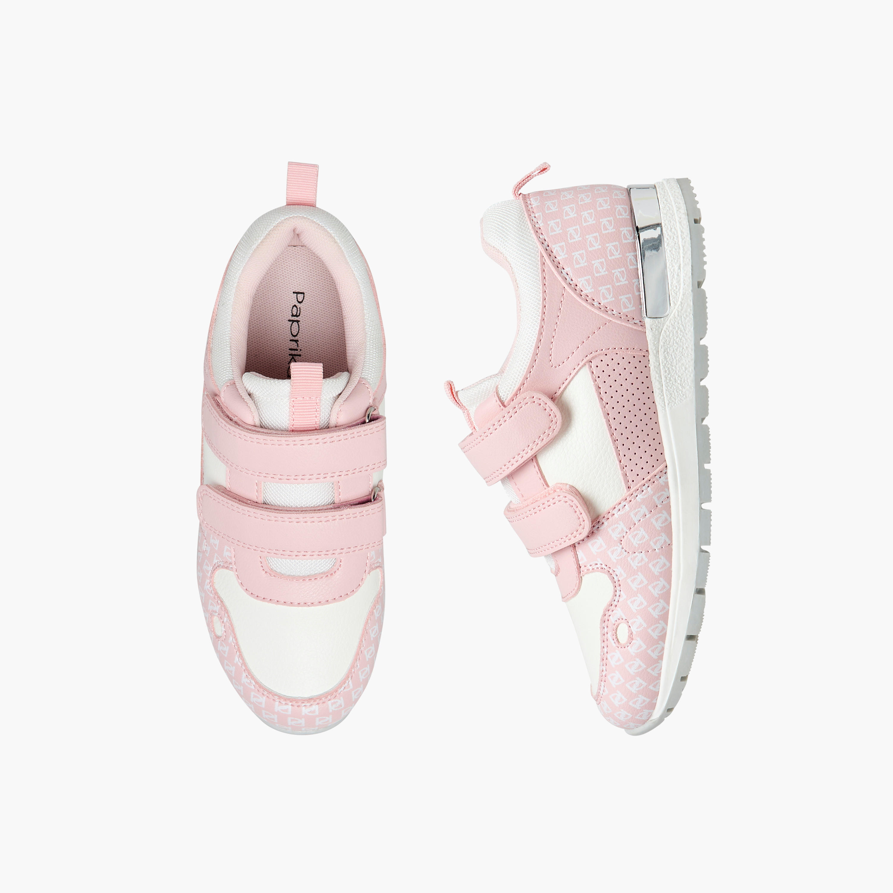 Paprika Monogram Print Sneakers with Hook and Loop Closure-girls-shoes-sneakers-image-1