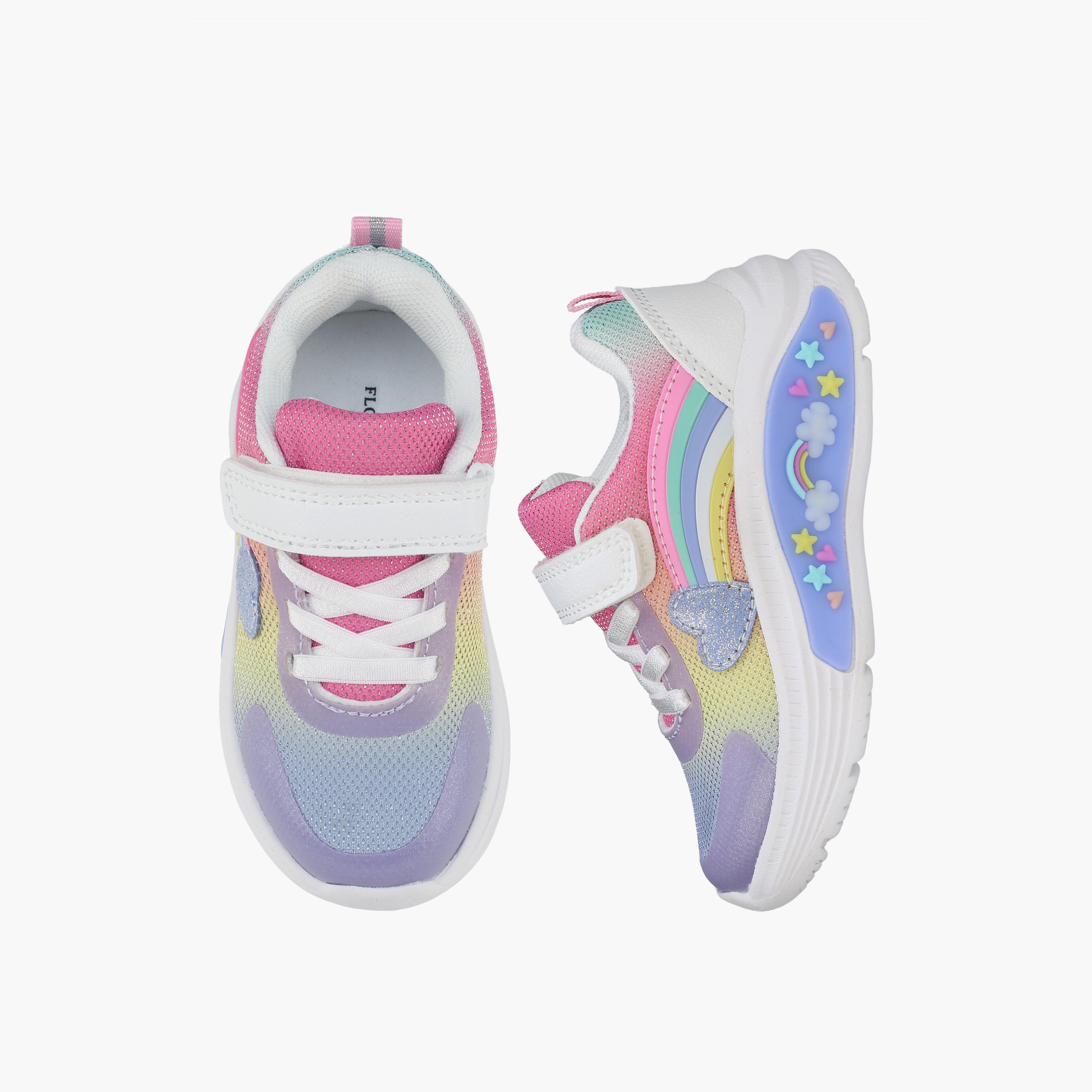 حذاء سنيكرز بتفاصيل قوس قزح وشريط إغلاق لاصق للبنات من فلورا بيلا-girls-shoes-sneakers-image-1