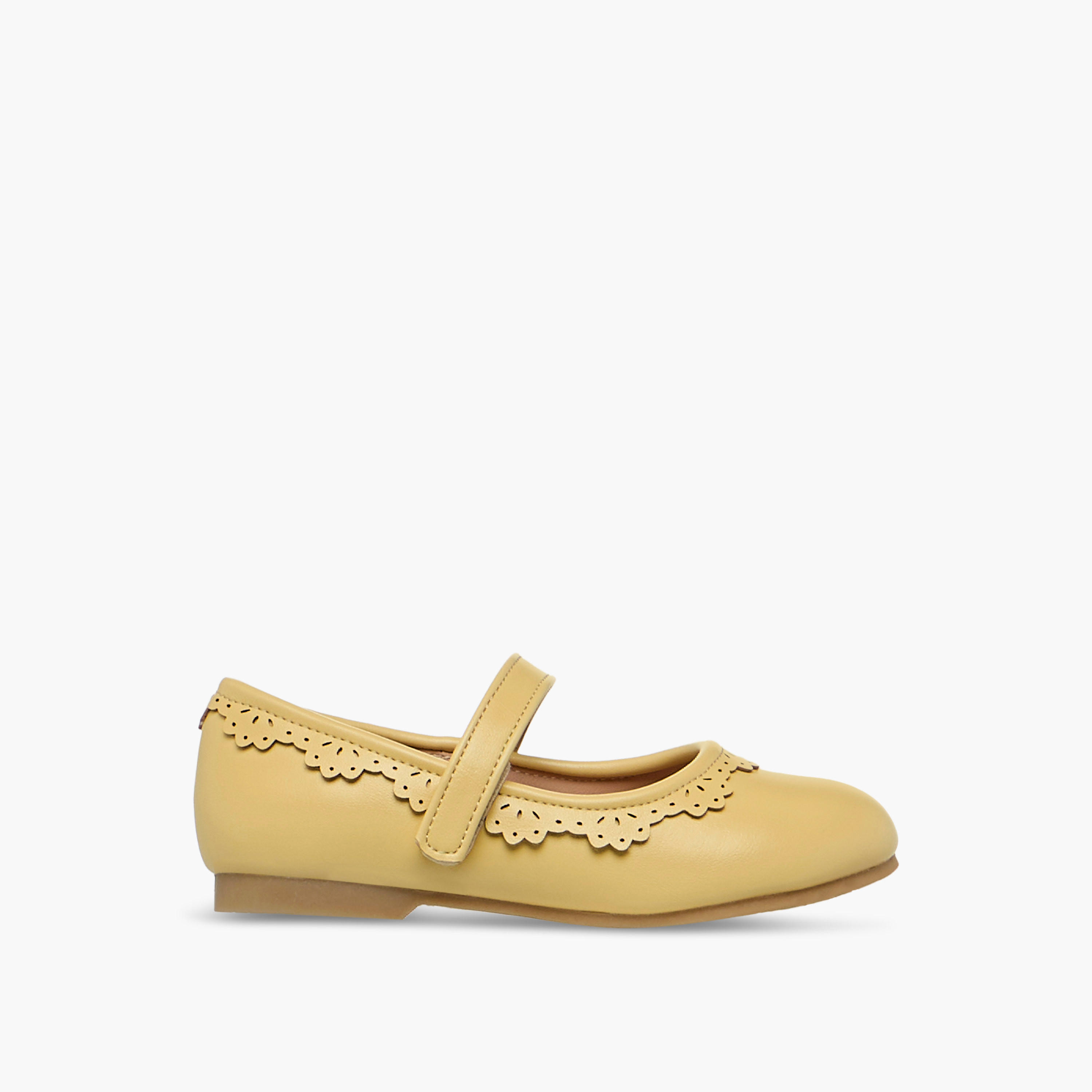 Juniors Cutout Detail Ballerina Shoes with Hook and Loop Strap-girls-shoes-ballerinas-image-3