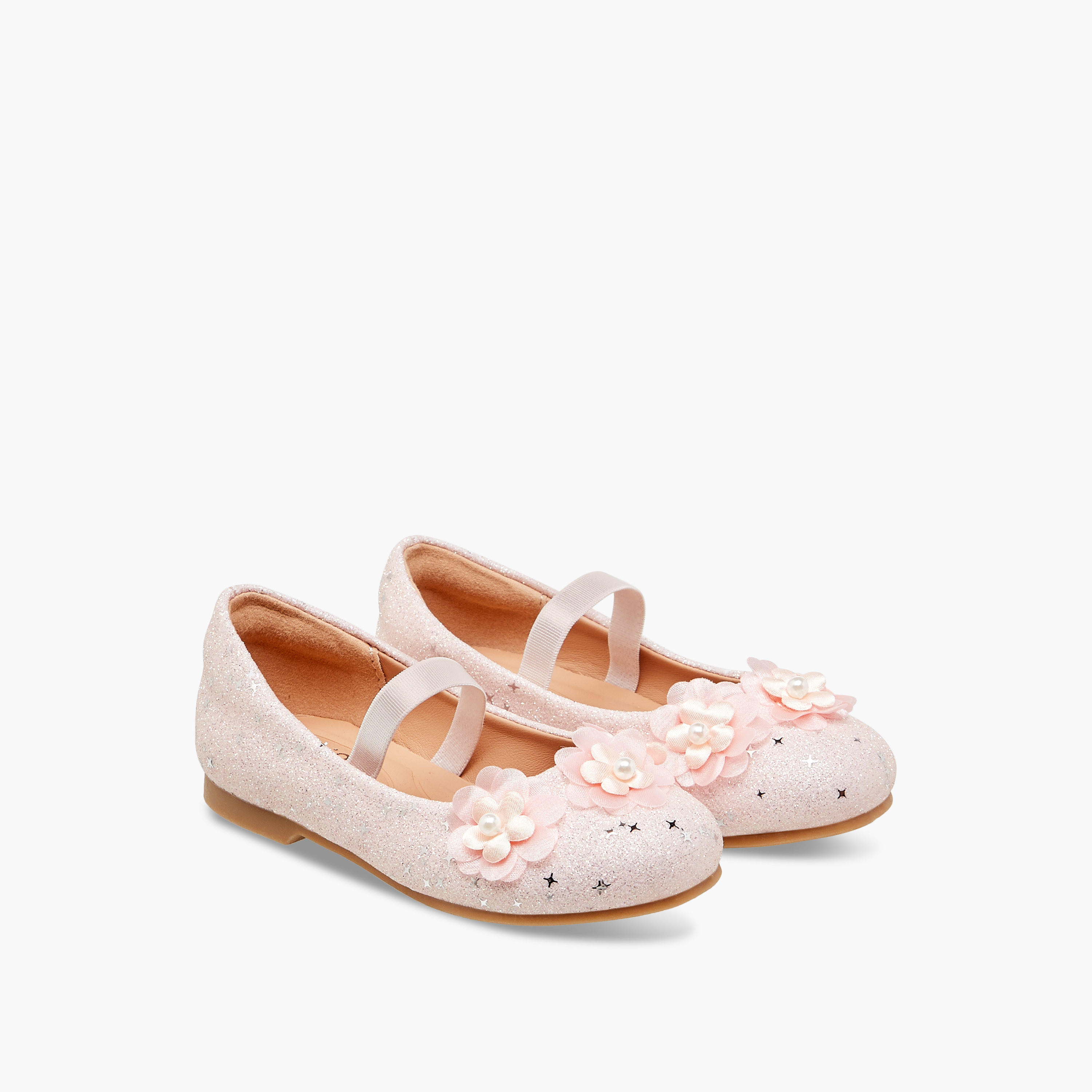 حذاء باليرينا مزين بالجليتر بحزام مطاطي من جونيورز-girls-shoes-ballerinas-image-1