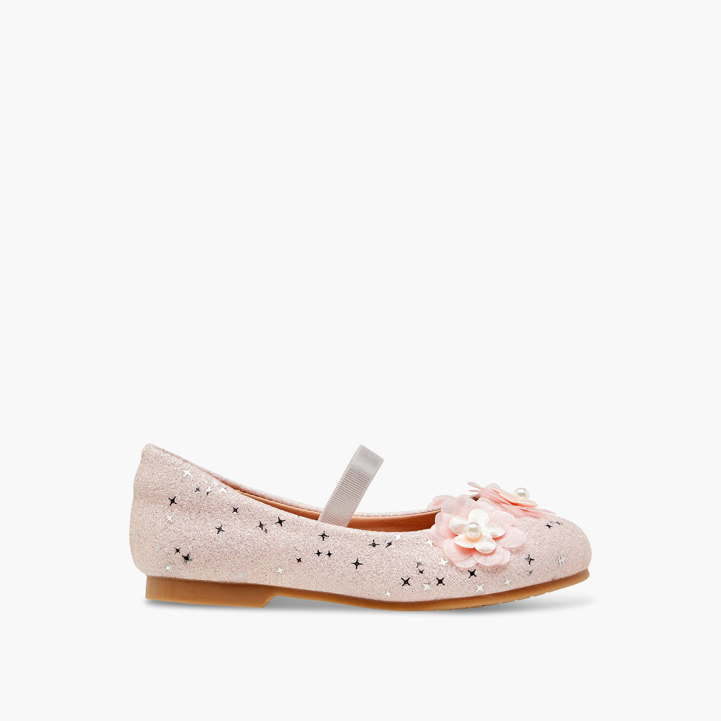 حذاء باليرينا مزين بالجليتر بحزام مطاطي من جونيورز-girls-shoes-ballerinas-image-3