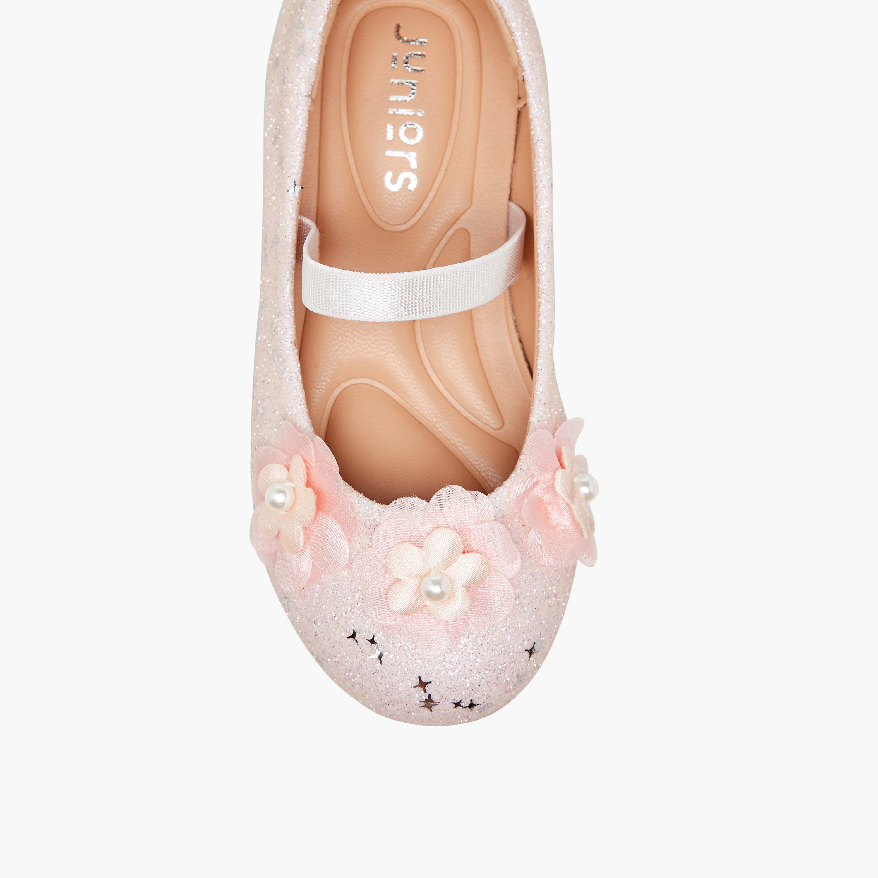 حذاء باليرينا مزين بالجليتر بحزام مطاطي من جونيورز-girls-shoes-ballerinas-image-4