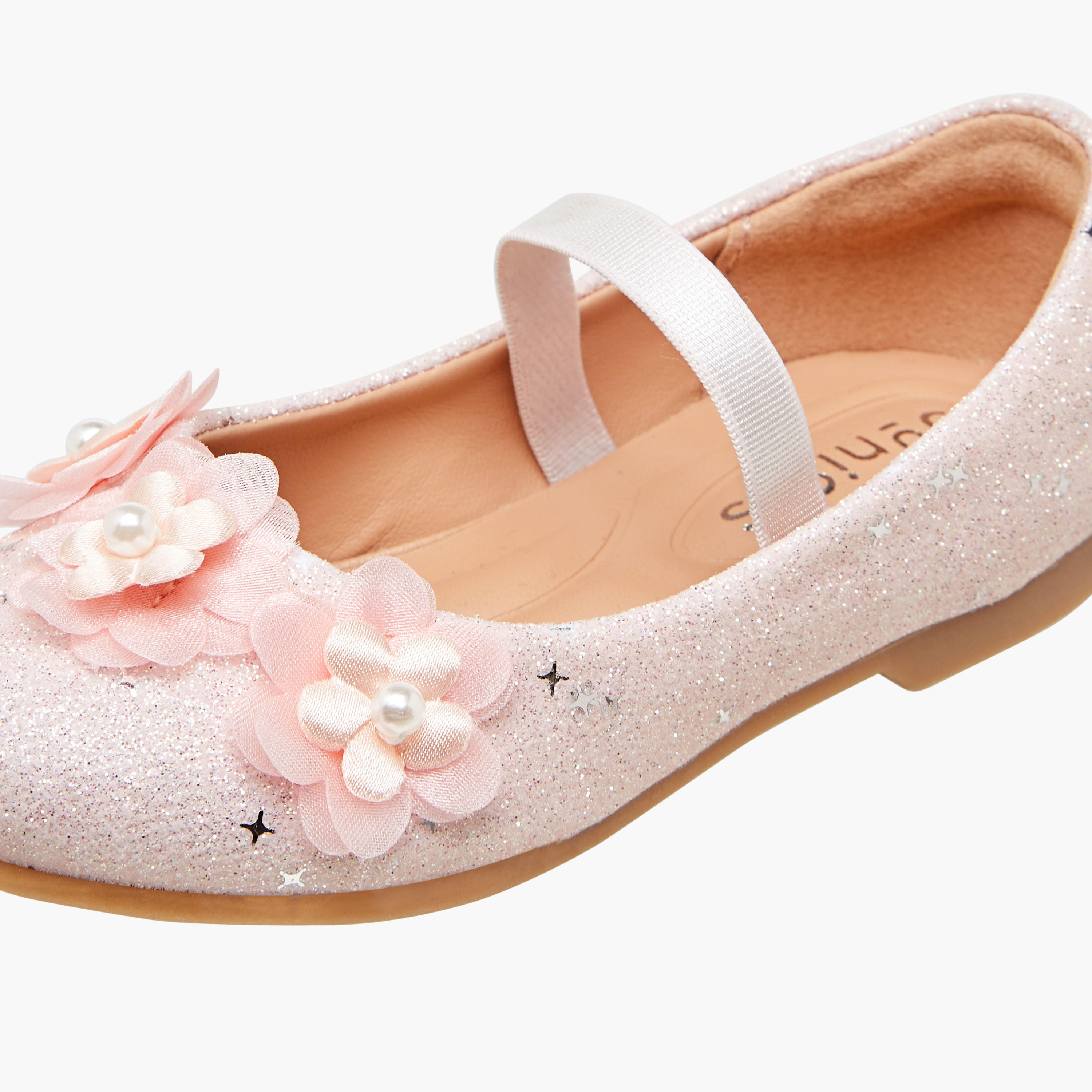 حذاء باليرينا مزين بالجليتر بحزام مطاطي من جونيورز-girls-shoes-ballerinas-image-6