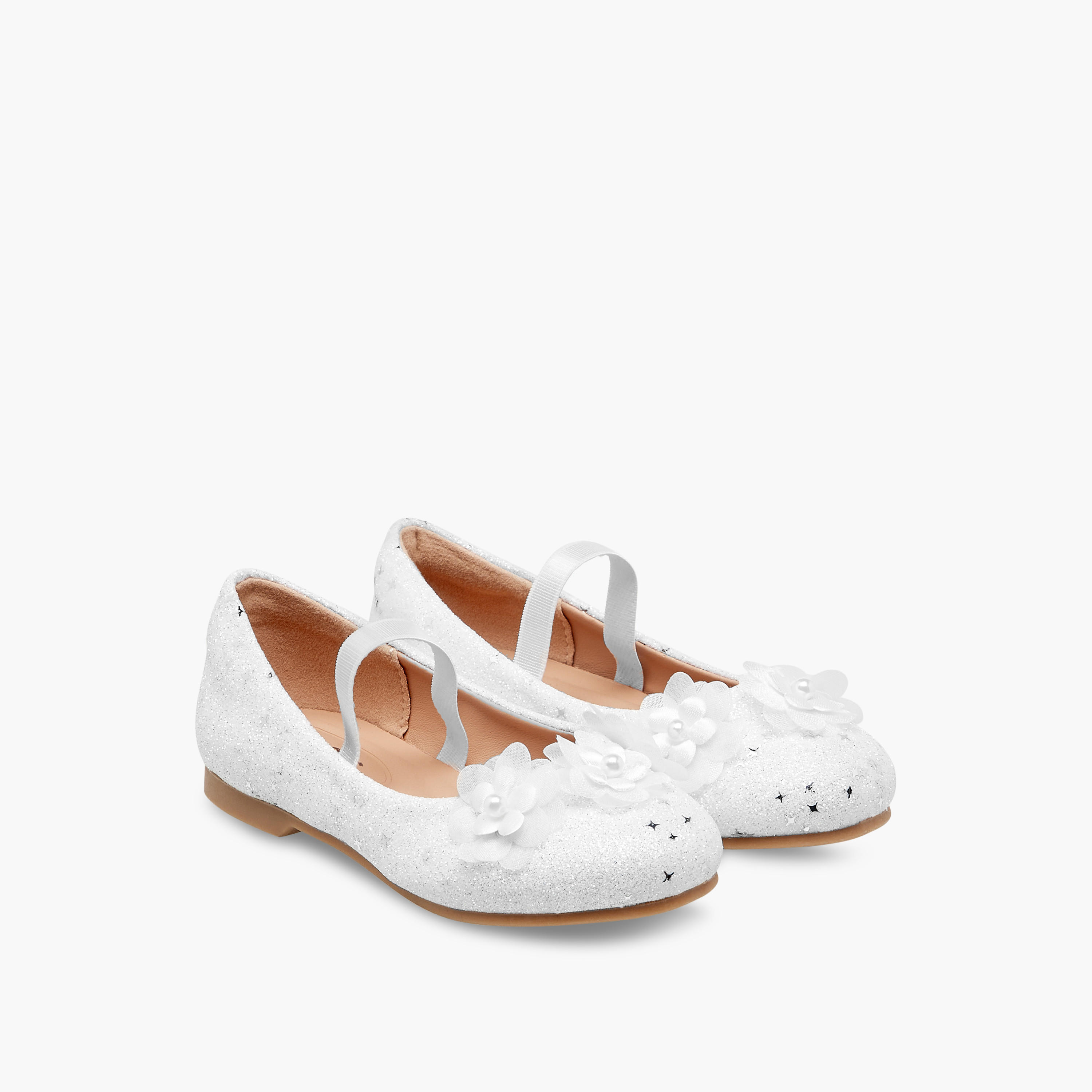 Juniors Glitter Embellished Ballerina Flats with Elasticated Strap-girls-shoes-ballerinas-image-1