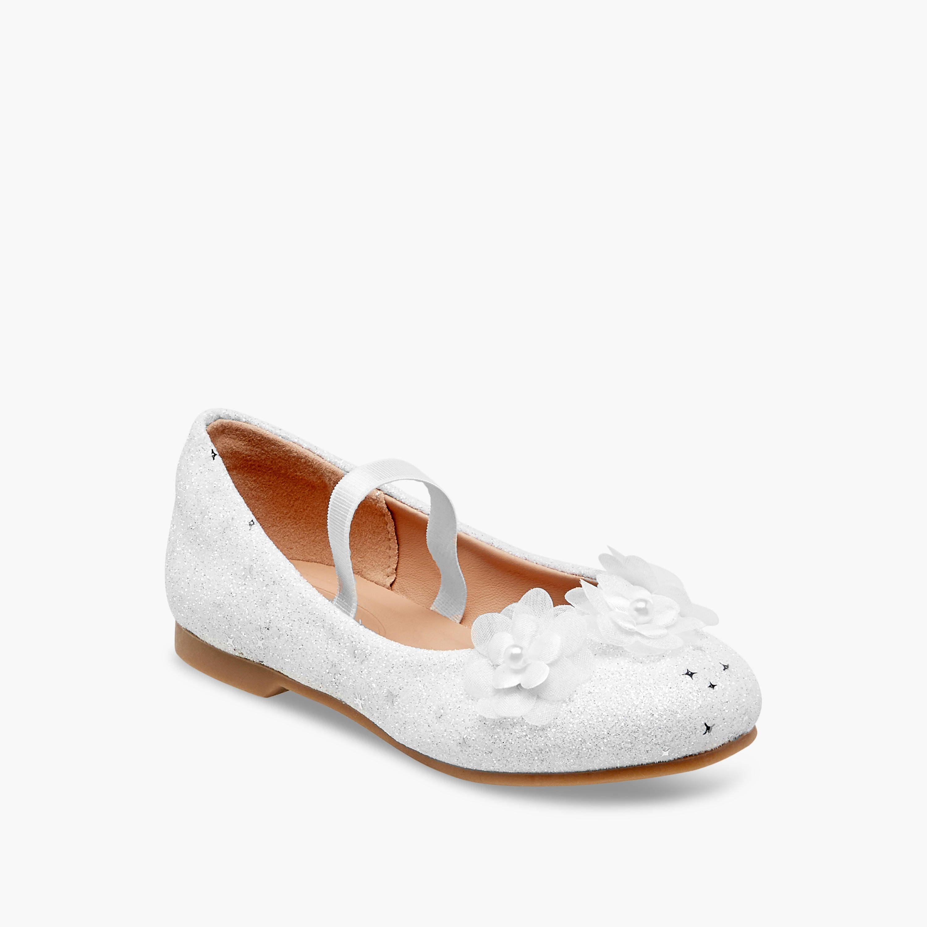 Juniors Glitter Embellished Ballerina Flats with Elasticated Strap-girls-shoes-ballerinas-image-2