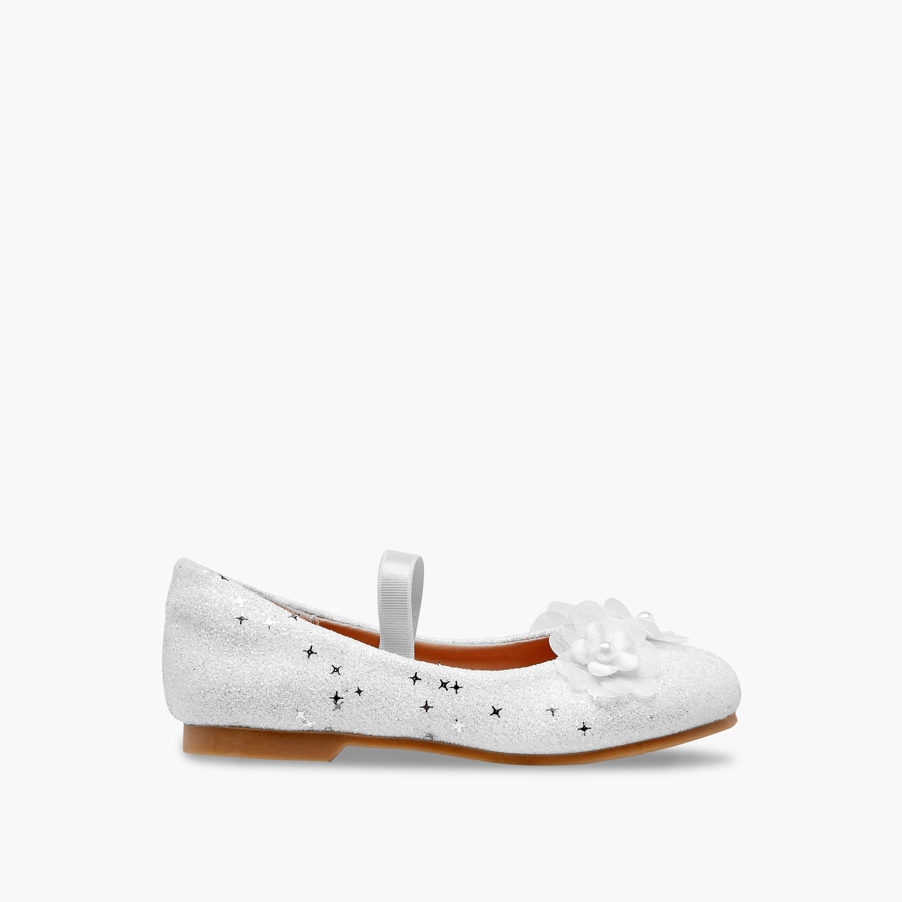 Juniors Glitter Embellished Ballerina Flats with Elasticated Strap-girls-shoes-ballerinas-image-3