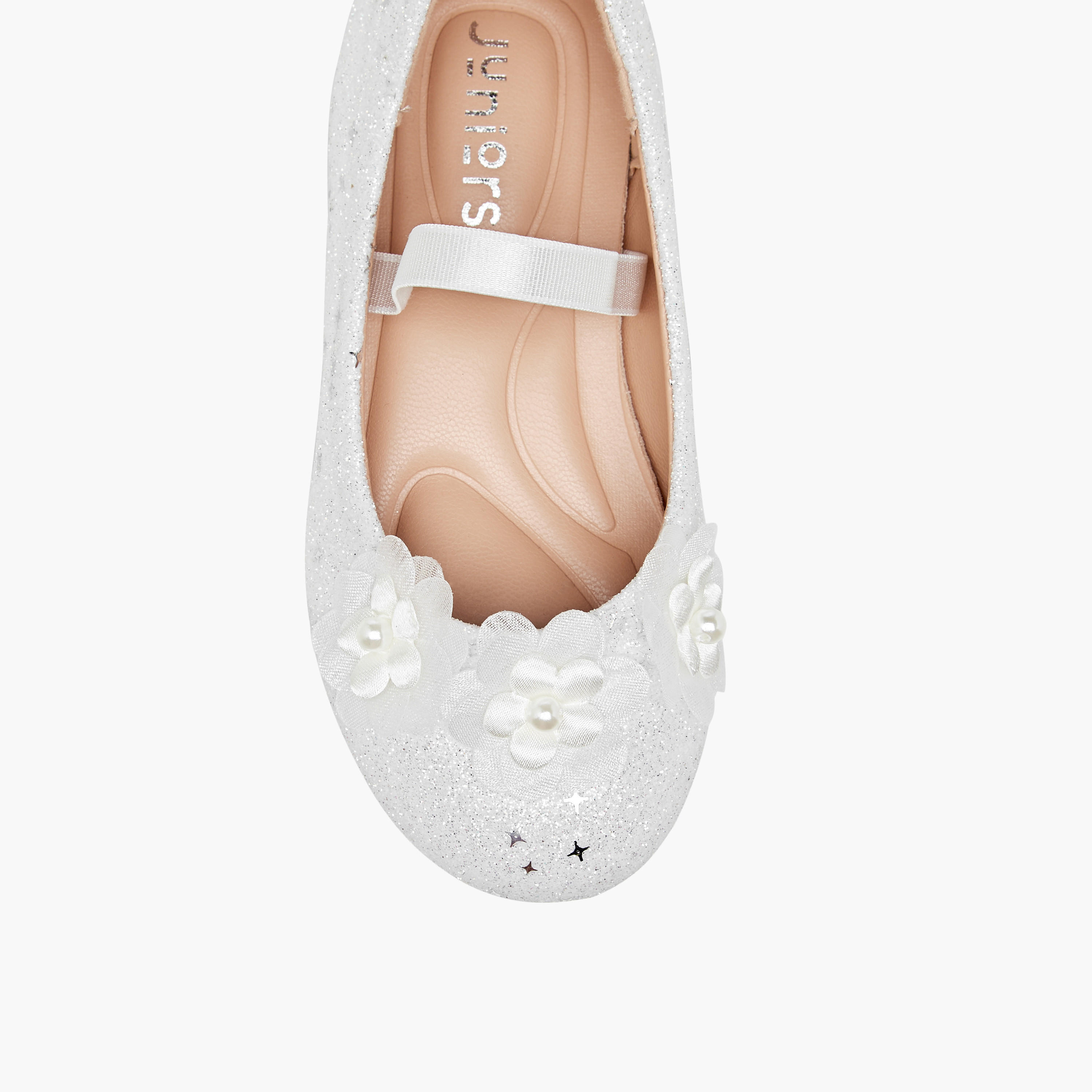 Juniors Glitter Embellished Ballerina Flats with Elasticated Strap-girls-shoes-ballerinas-image-4
