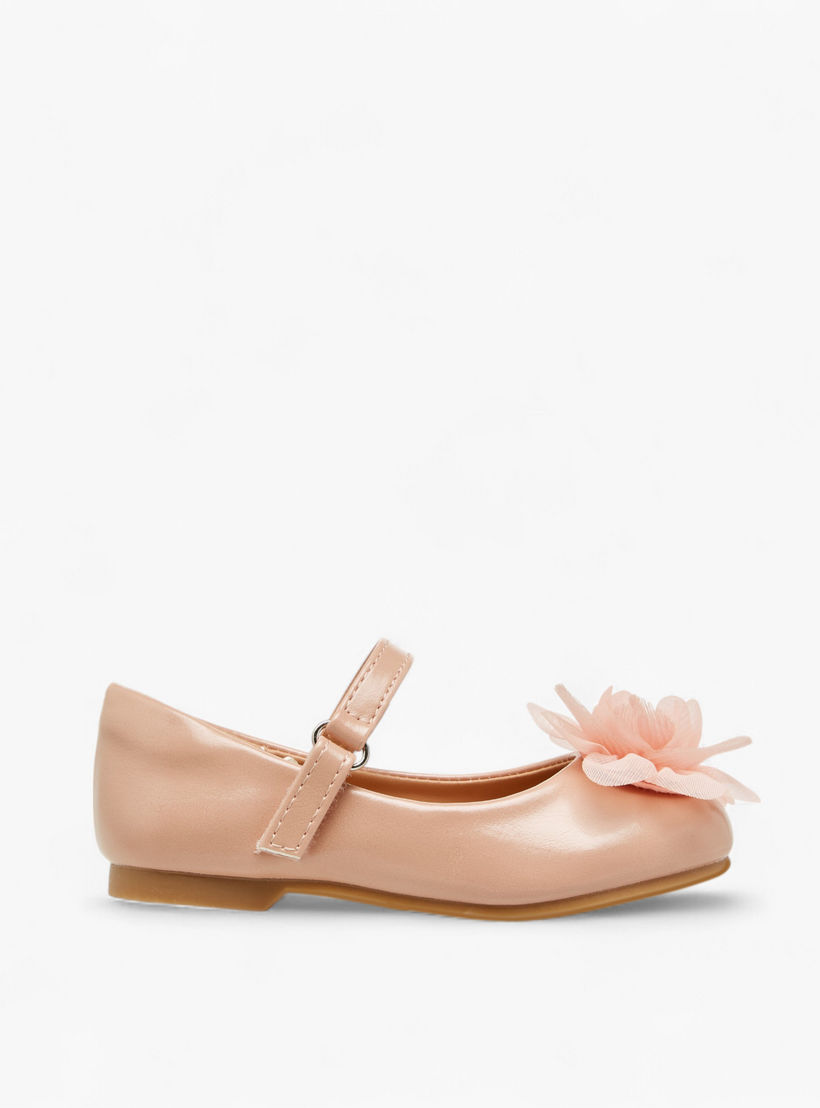 Juniors Floral Accent Ballerina Shoes with Hook and Loop Closure-girls-shoes-maryjanes-image-3