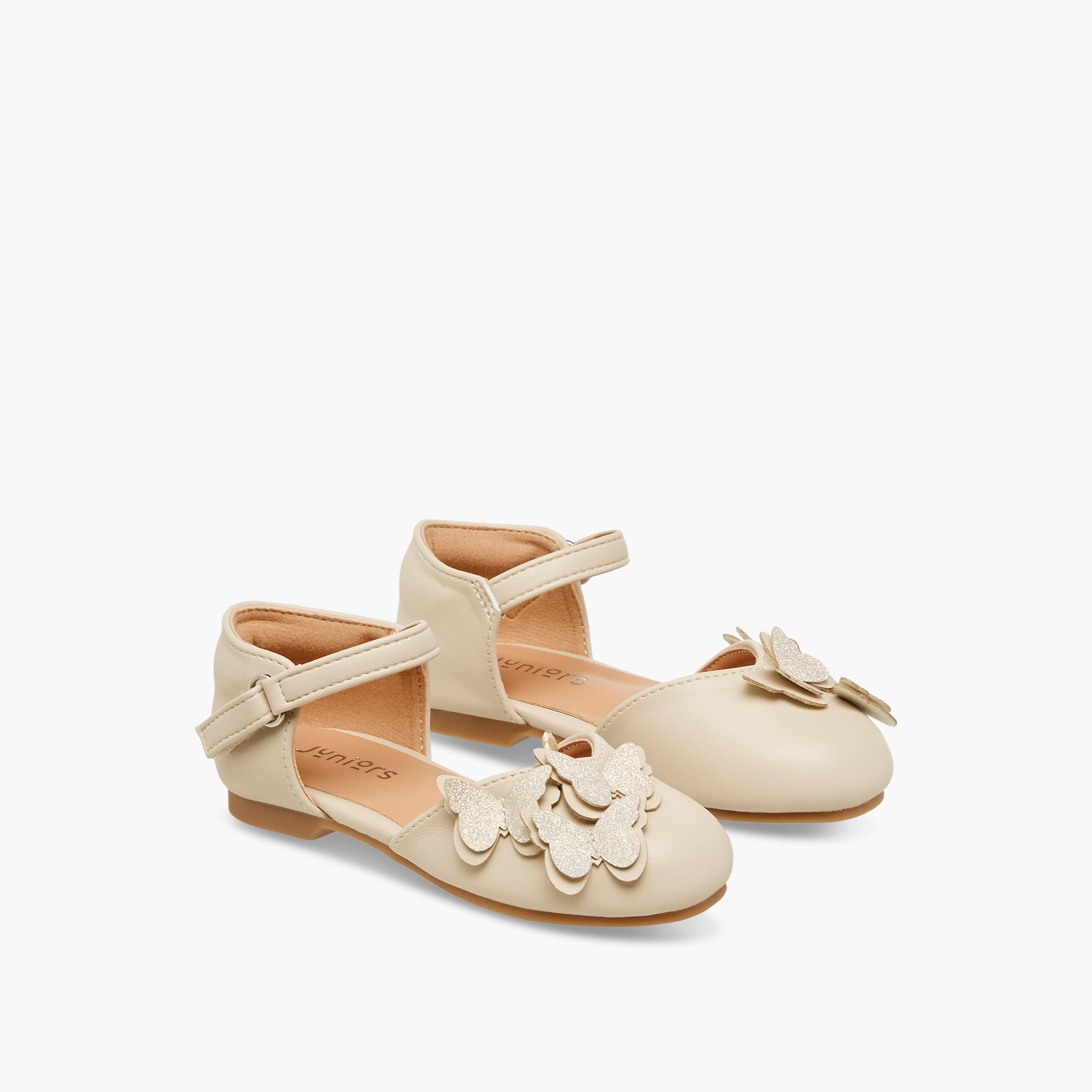 Juniors Butterfly Embellished Shoes with Hook and Loop Closure-girls-shoes-ballerinas-image-1
