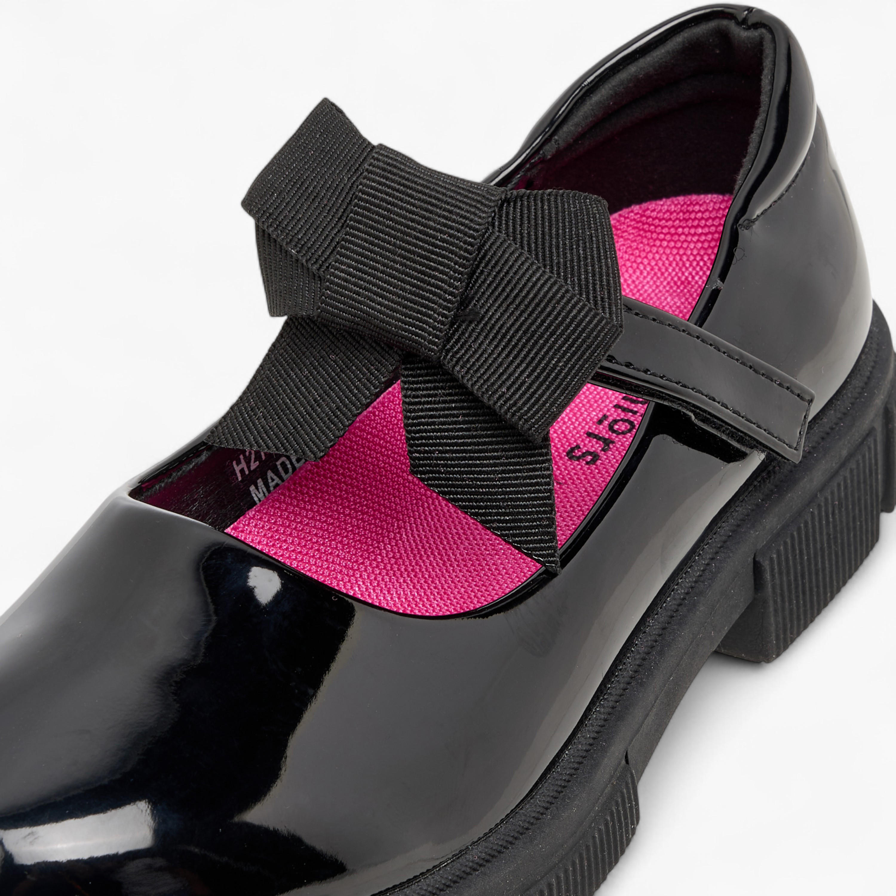 حذاء ماري جين مدرسي بتزيينات فيونكة مع شريط إغلاق من جونيورز-girls-shoes-schoolshoes-image-6