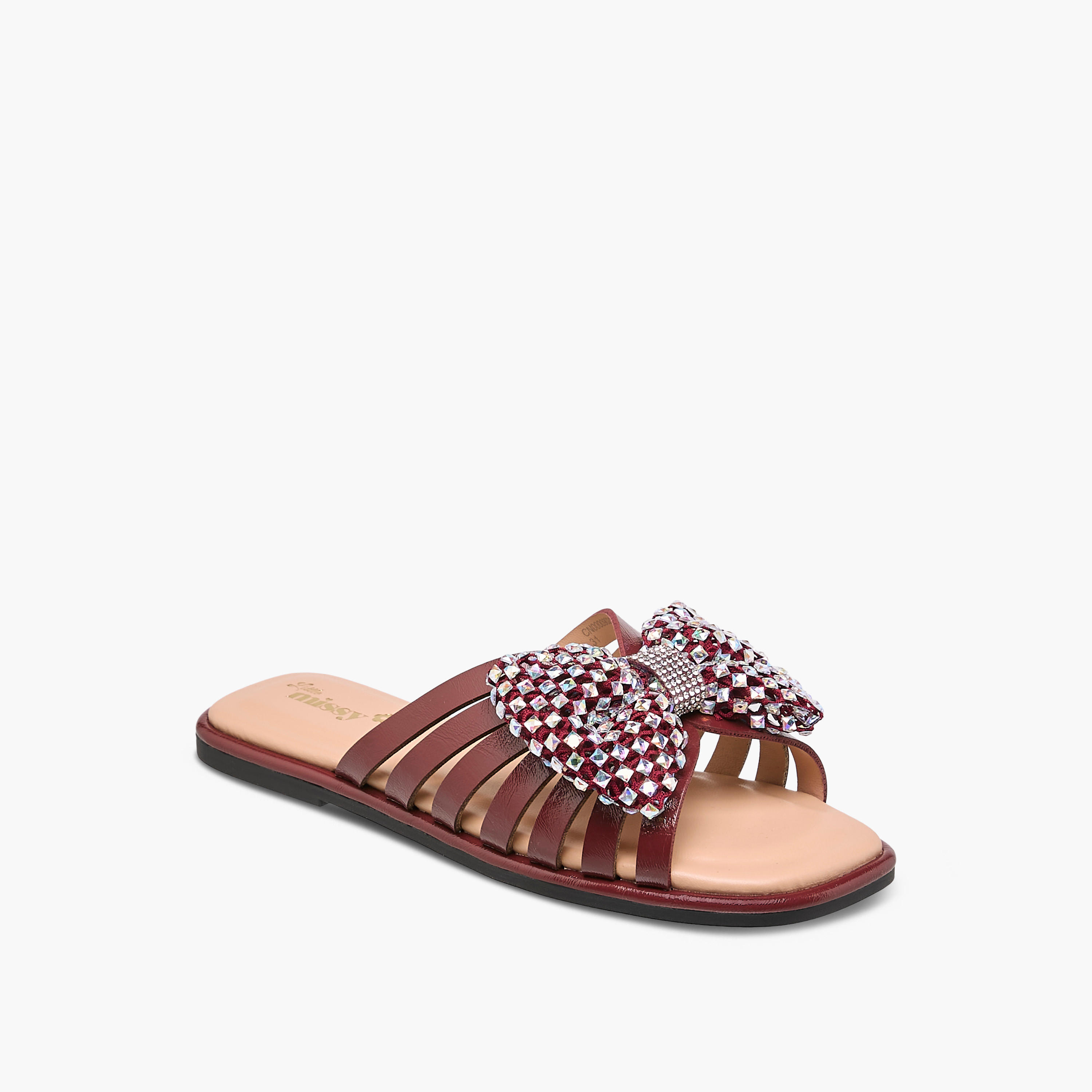Little Missy Embellished Bow Accent Slip-On Flat Sandals-girls-shoes-sandals-image-2