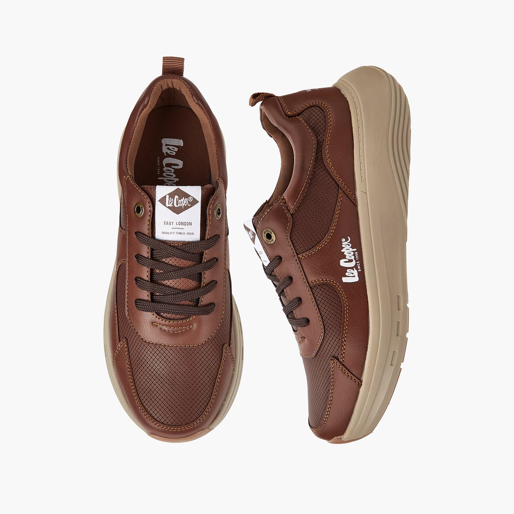 Lee Cooper Men's Solid Lace-Up Ortholite Sneakers with Pull Tabs-men-shoes-sneakers-image-1