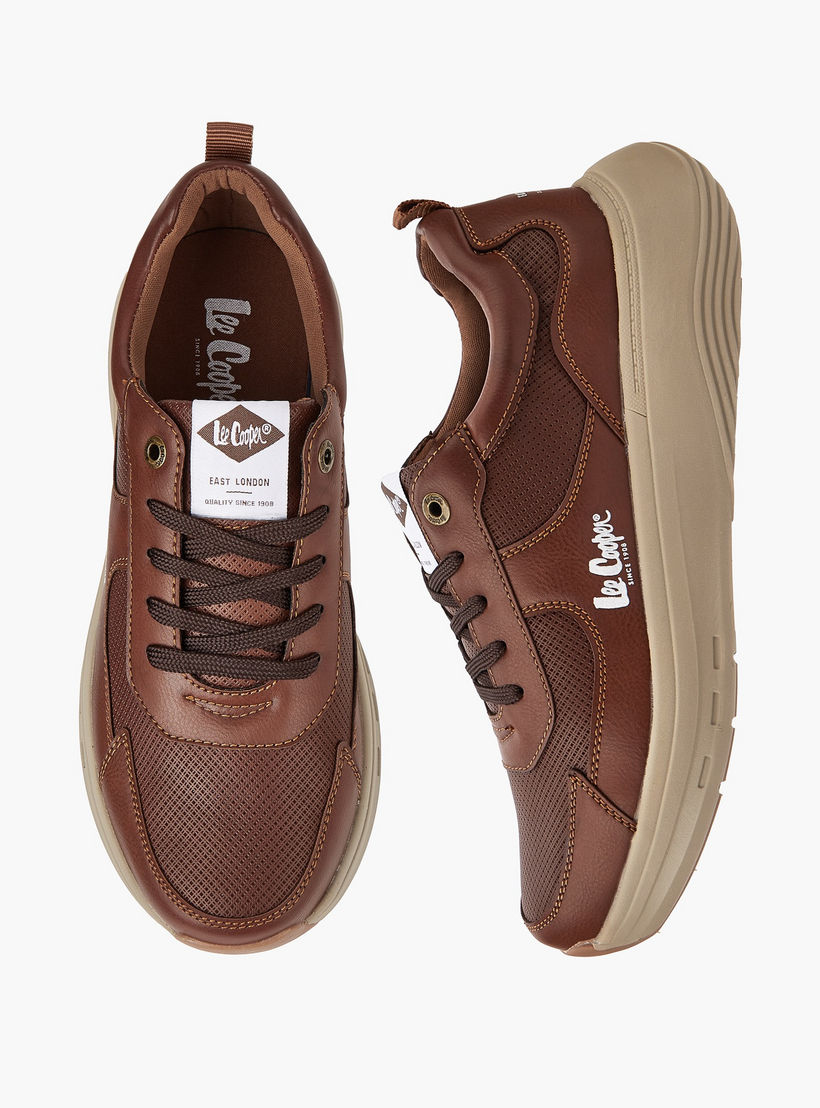 Lee Cooper Men's Solid Lace-Up Ortholite Sneakers with Pull Tabs-men-shoes-sneakers-image-1
