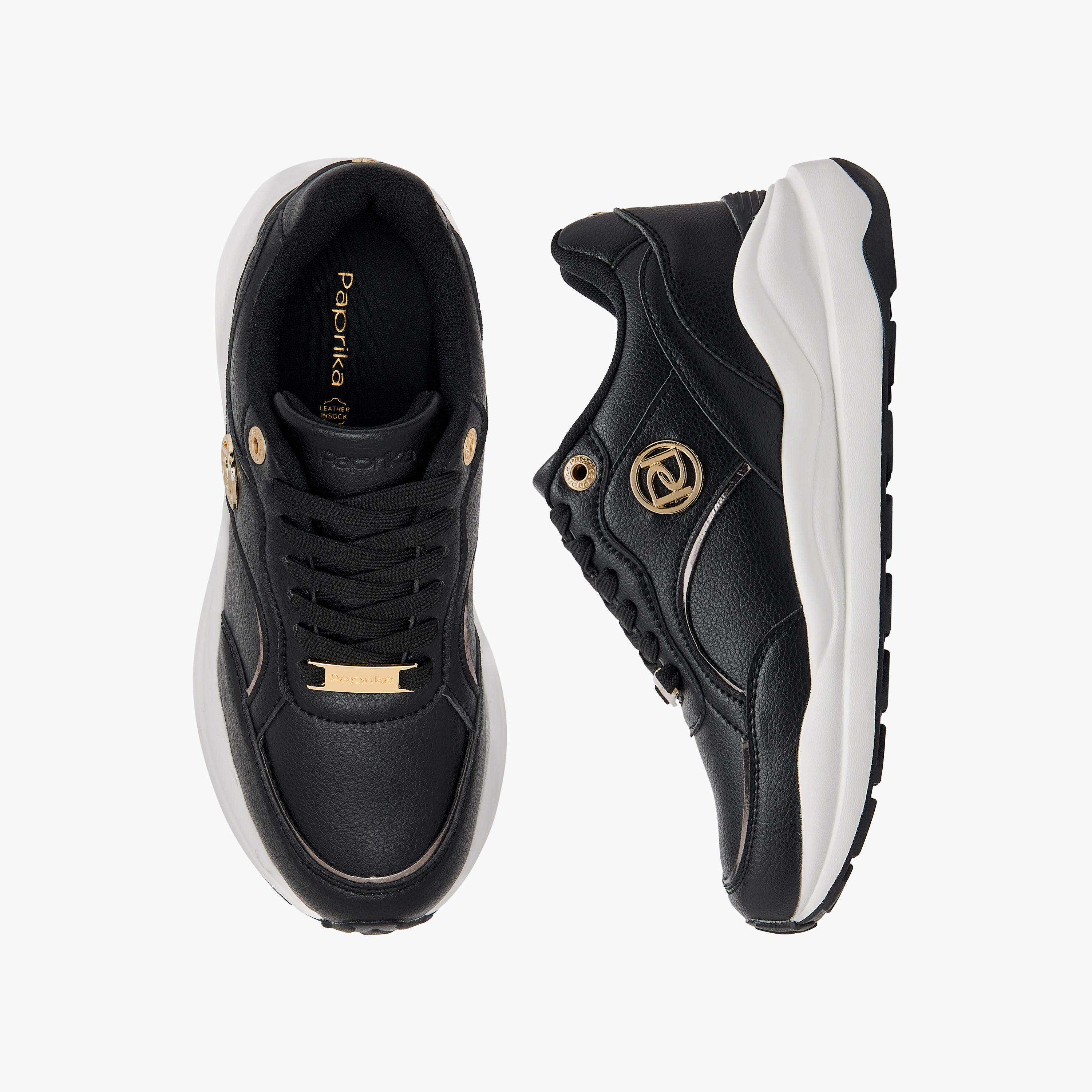 Paprika Panelled Sneakers with Metal Accent and Lace-Up Closure-women-shoes-sneakers-image-1