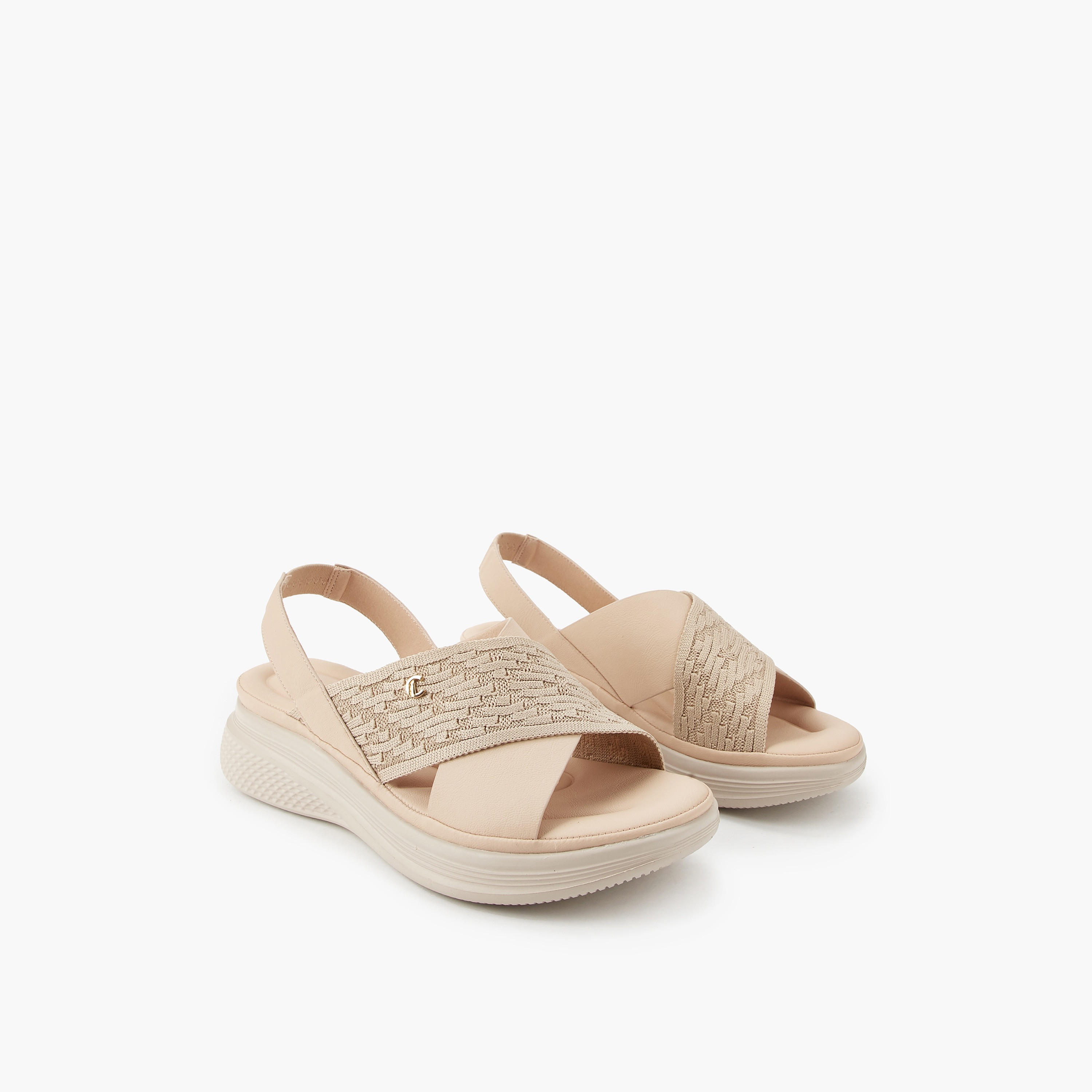 Le Confort Women Knit Textured Cross Strap Sandals-women-shoes-sandals-heeled-image-1