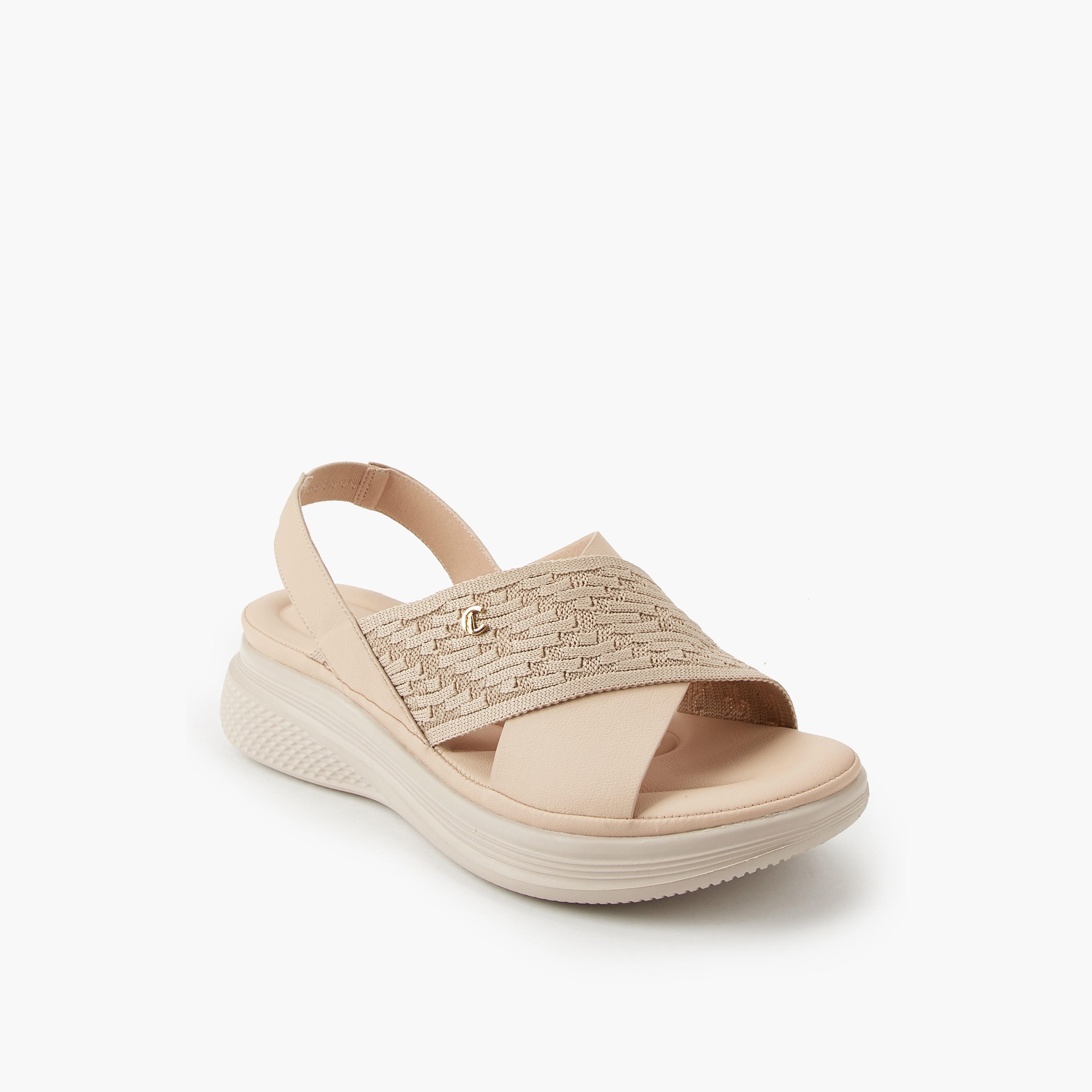 Le Confort Women Knit Textured Cross Strap Sandals-women-shoes-sandals-heeled-image-3