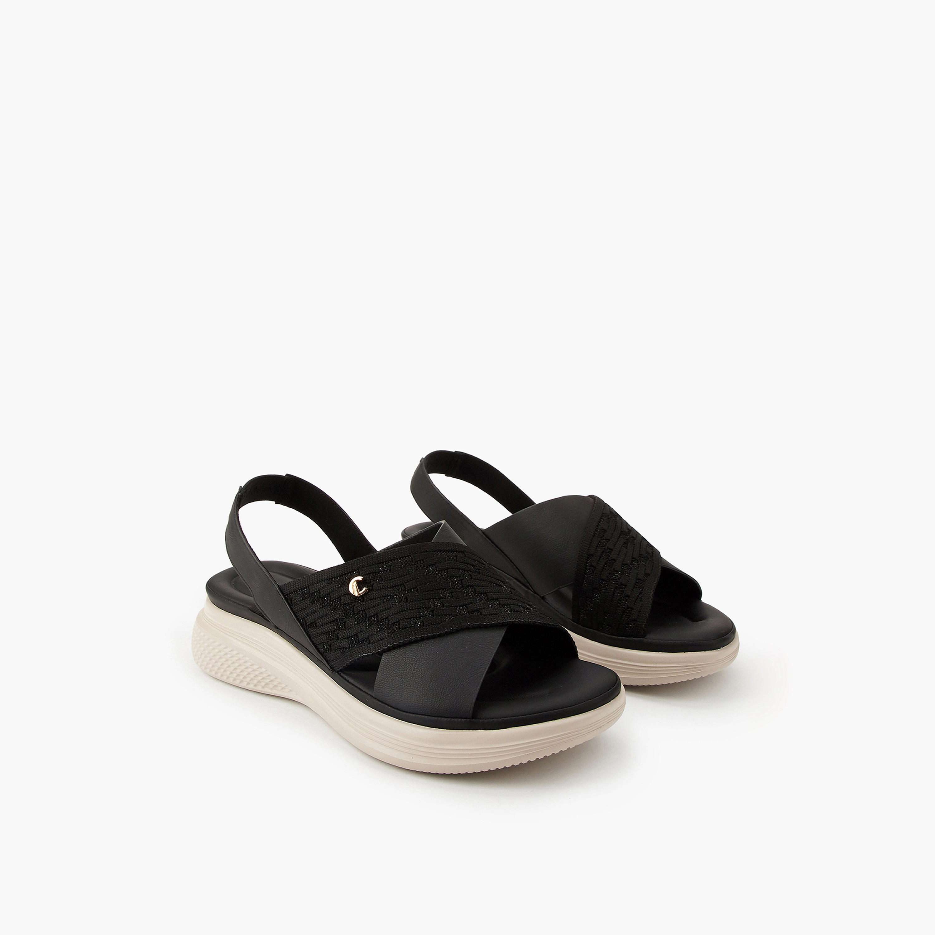 Le Confort Women Knit Textured Cross Strap Sandals-women-shoes-sandals-heeled-image-1