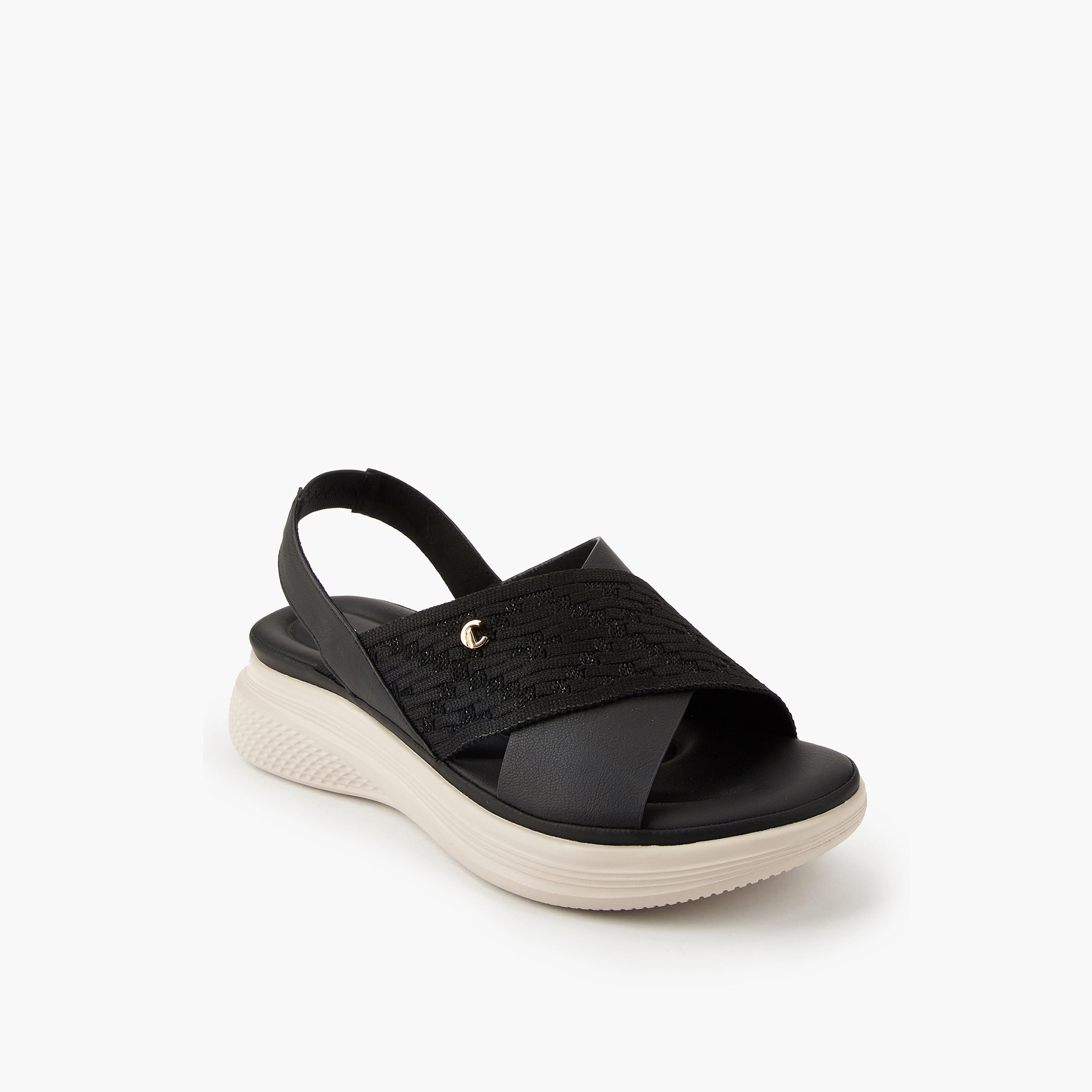 Le Confort Women Knit Textured Cross Strap Sandals-women-shoes-sandals-heeled-image-3