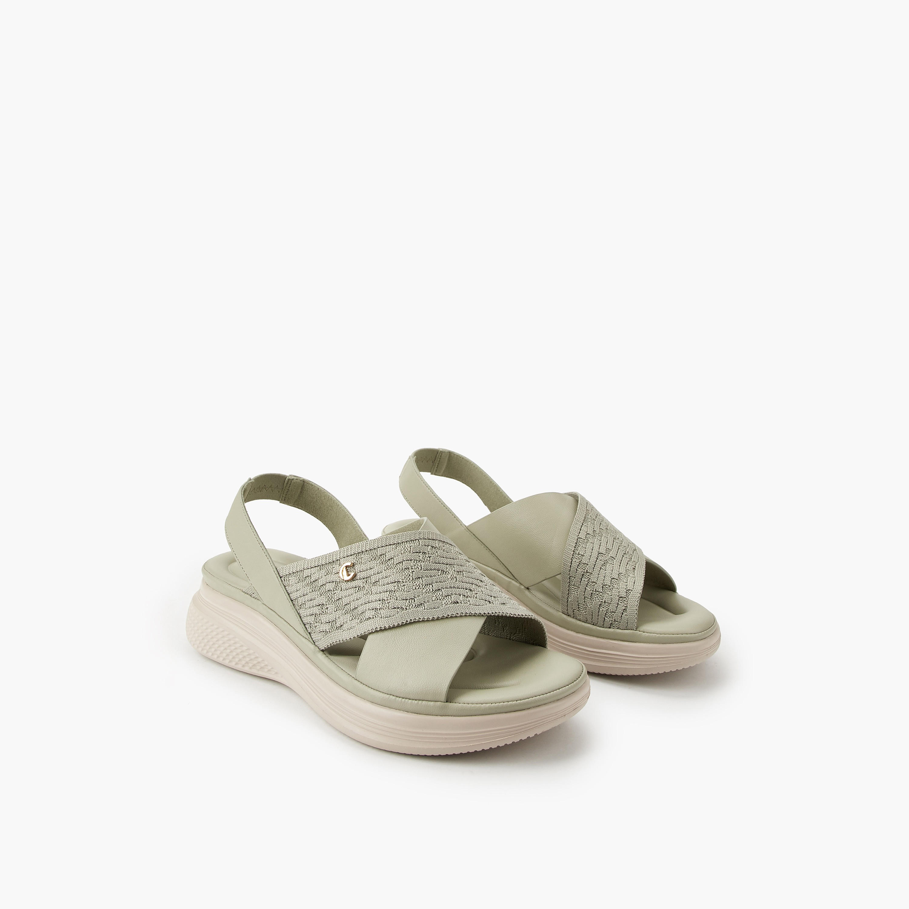 Le Confort Women Knit Textured Cross Strap Sandals-women-shoes-sandals-heeled-image-1