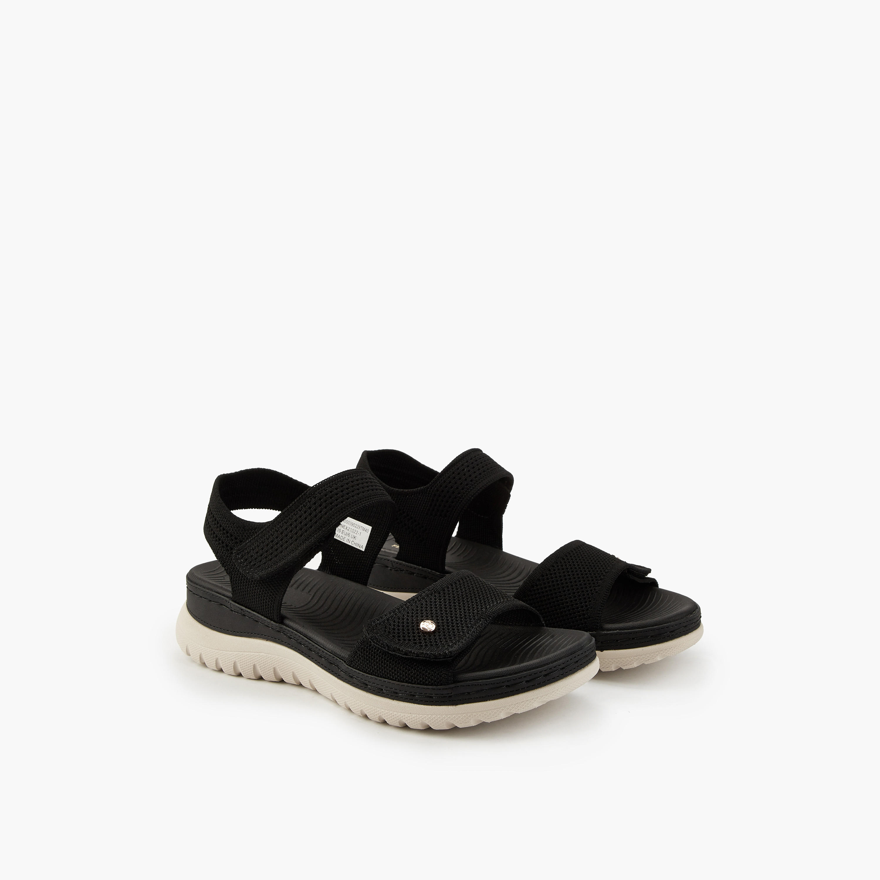 Flora Bella Textured Open Toe Sandals with Hook and Loop Closure-women-shoes-flats-sandals-image-1
