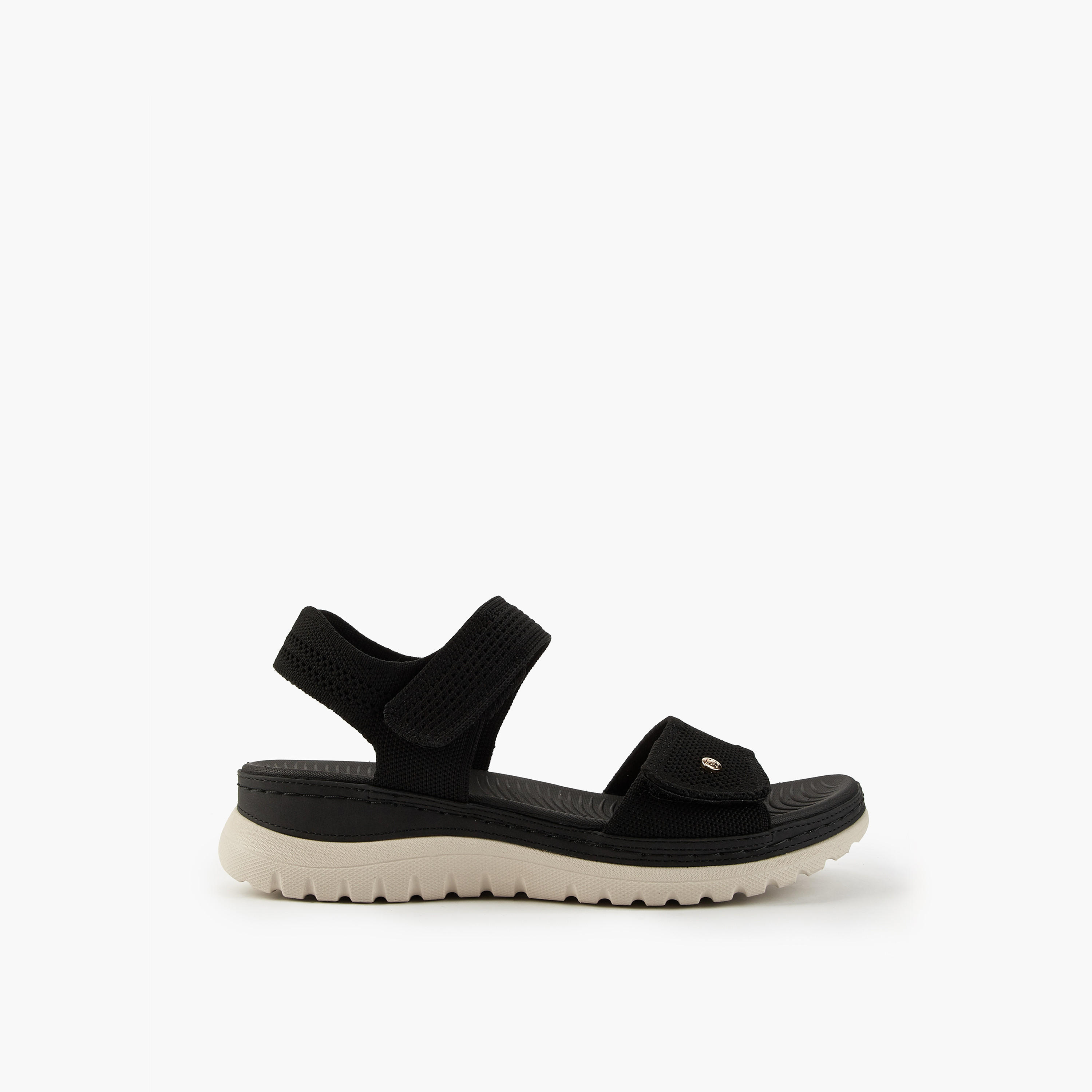 Flora Bella Textured Open Toe Sandals with Hook and Loop Closure-women-shoes-flats-sandals-image-2