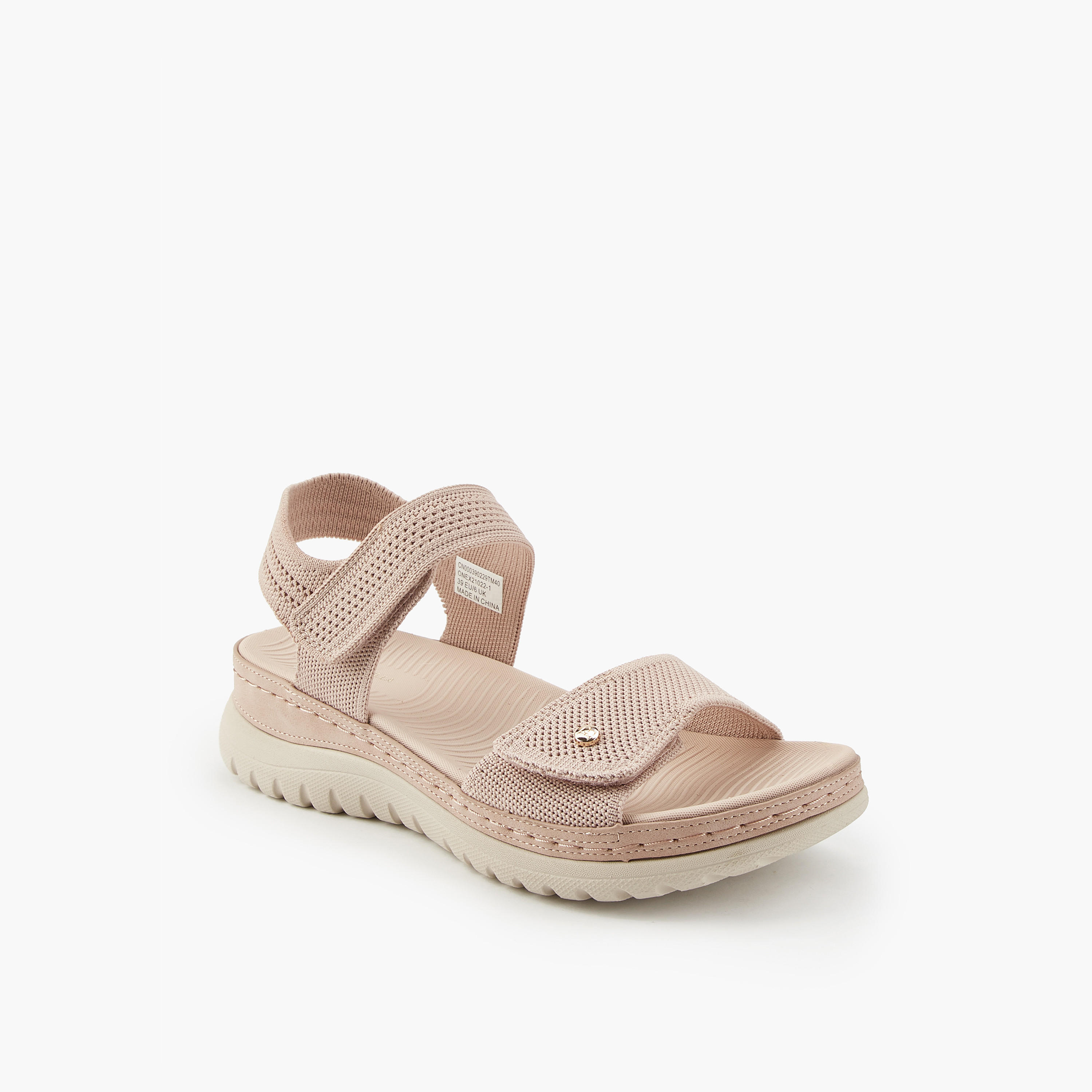Flora Bella Textured Open Toe Sandals with Hook and Loop Closure-women-shoes-flats-sandals-image-3