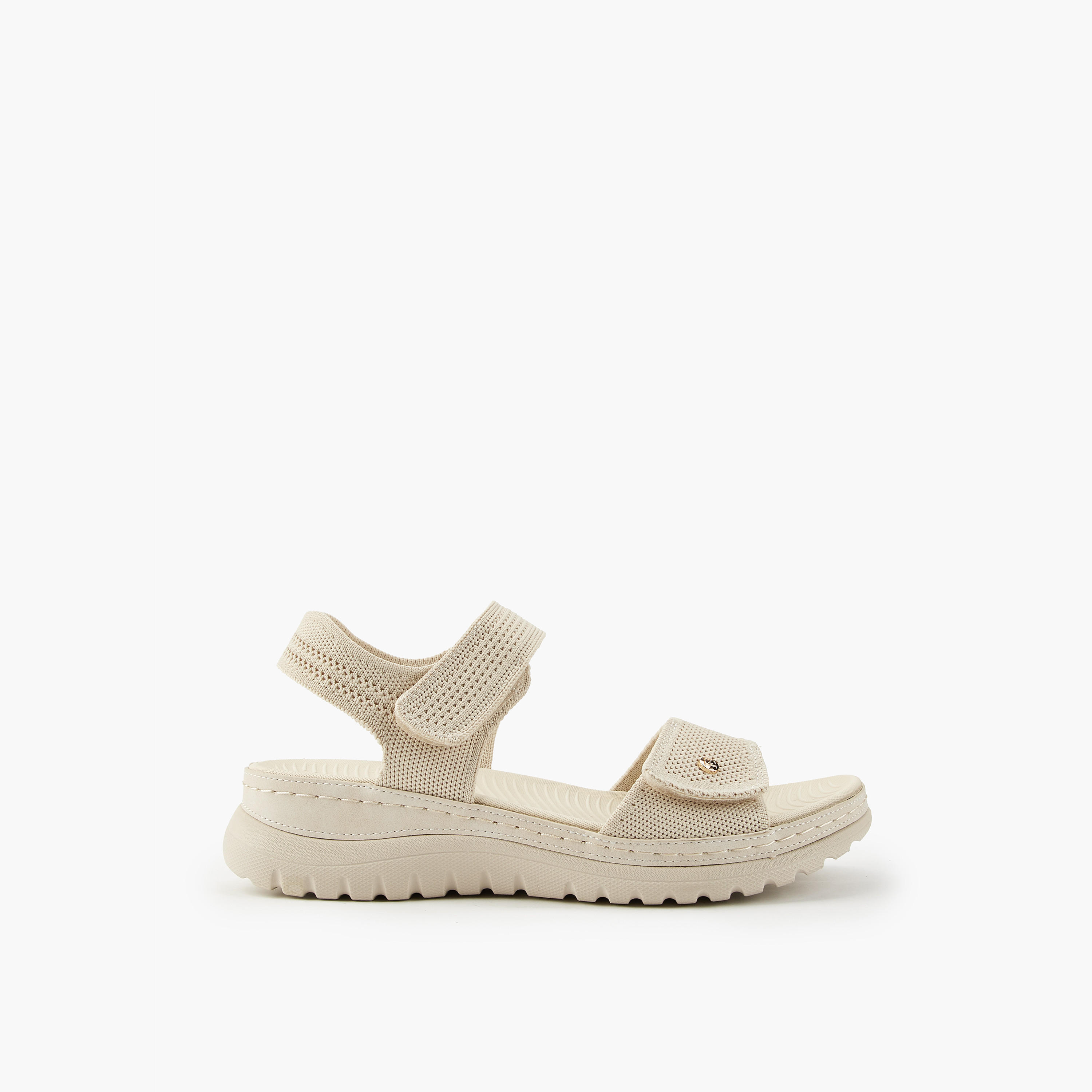 Flora Bella Textured Open Toe Sandals with Hook and Loop Closure-women-shoes-flats-sandals-image-2