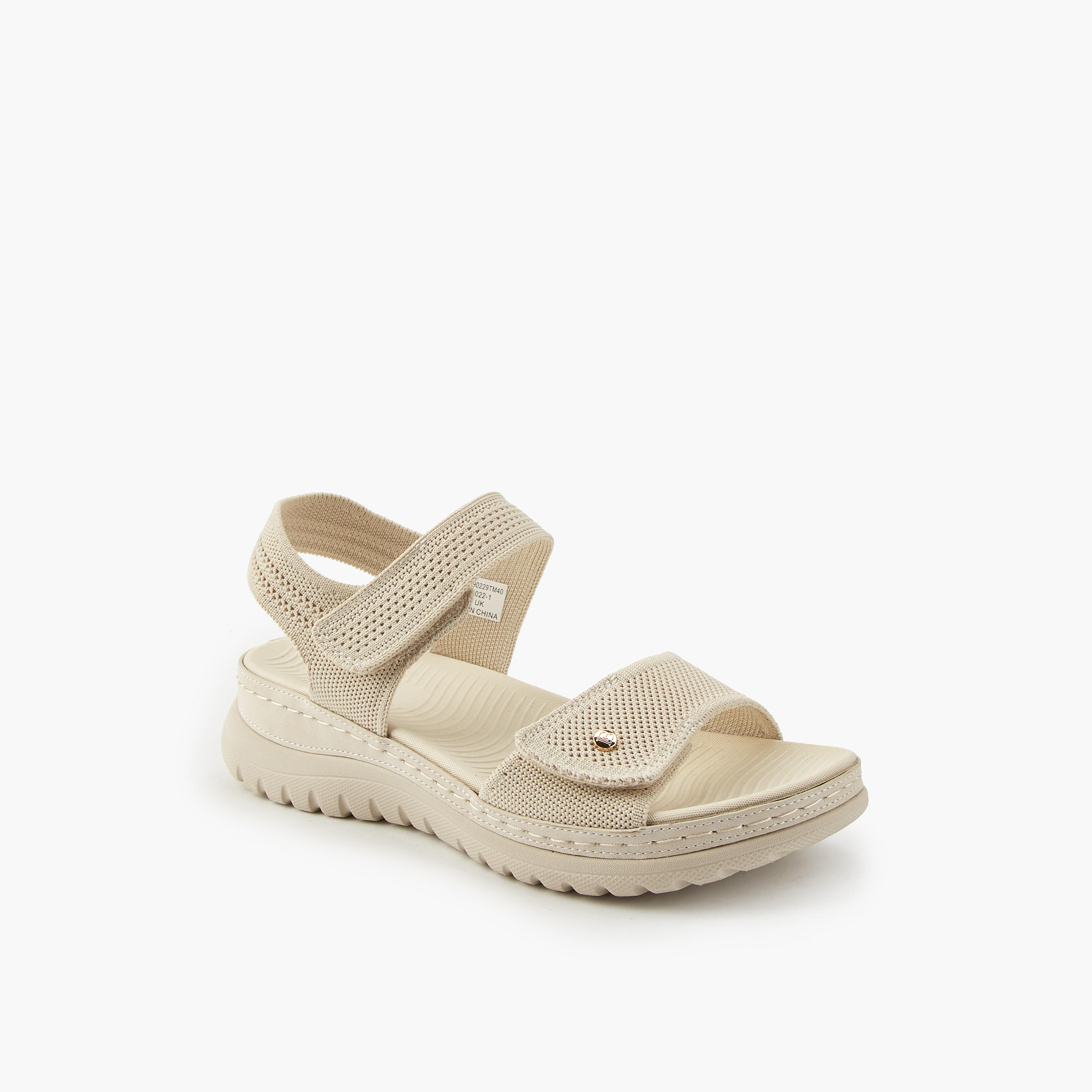 Flora Bella Textured Open Toe Sandals with Hook and Loop Closure-women-shoes-flats-sandals-image-3