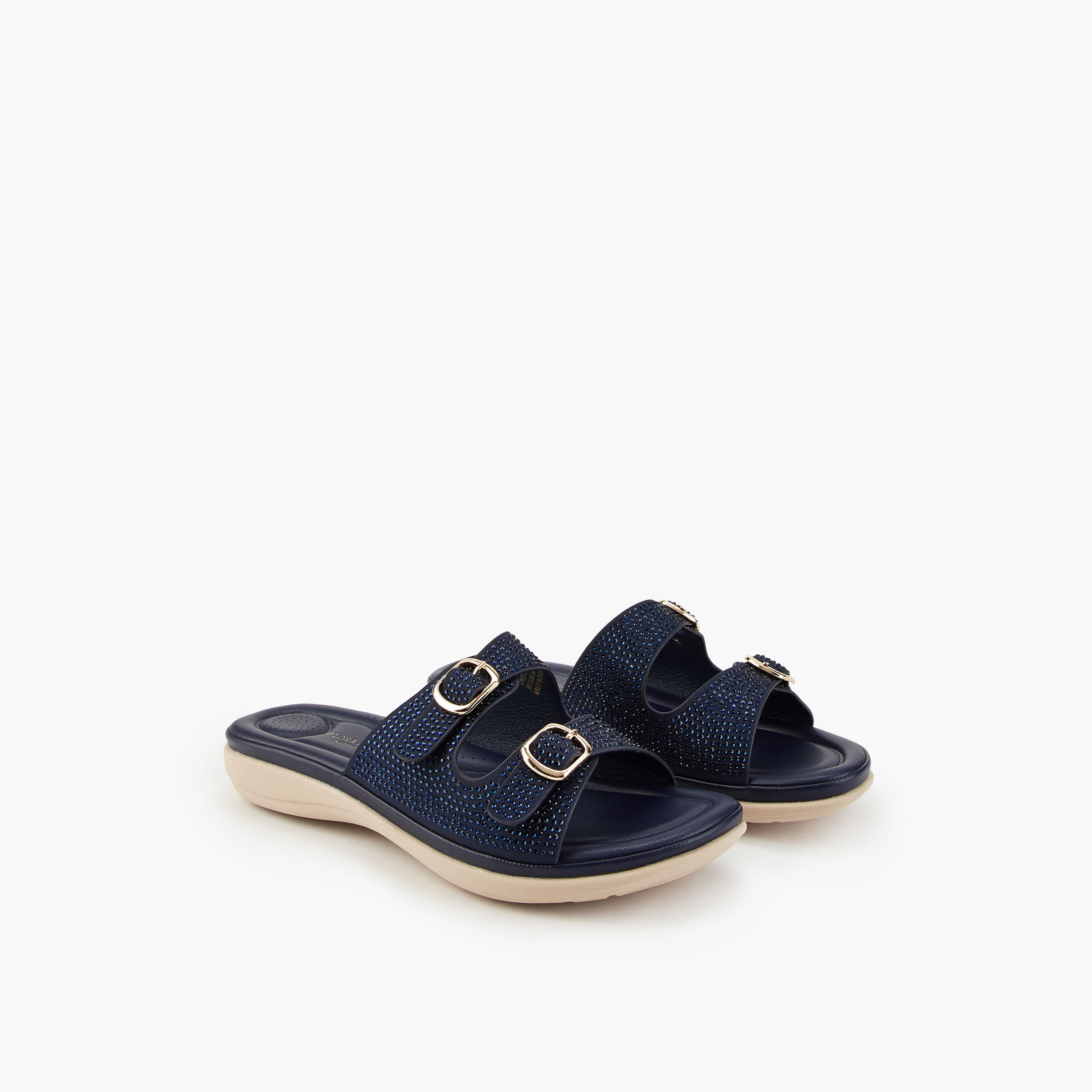 Flora Bella Embellished Buckle Detail Slip-On Sandals-women-shoes-flats-sandals-image-1