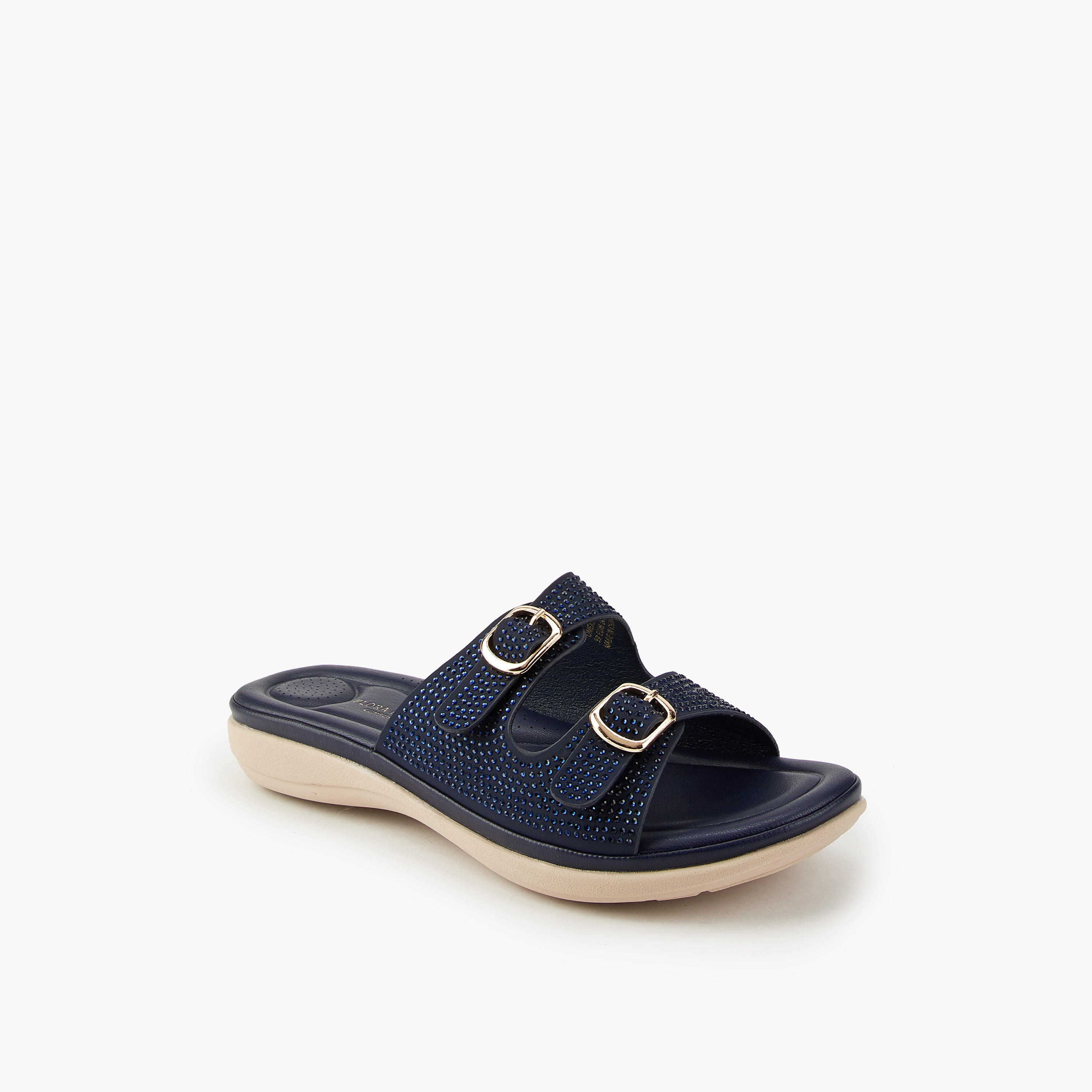 Flora Bella Embellished Buckle Detail Slip-On Sandals-women-shoes-flats-sandals-image-3