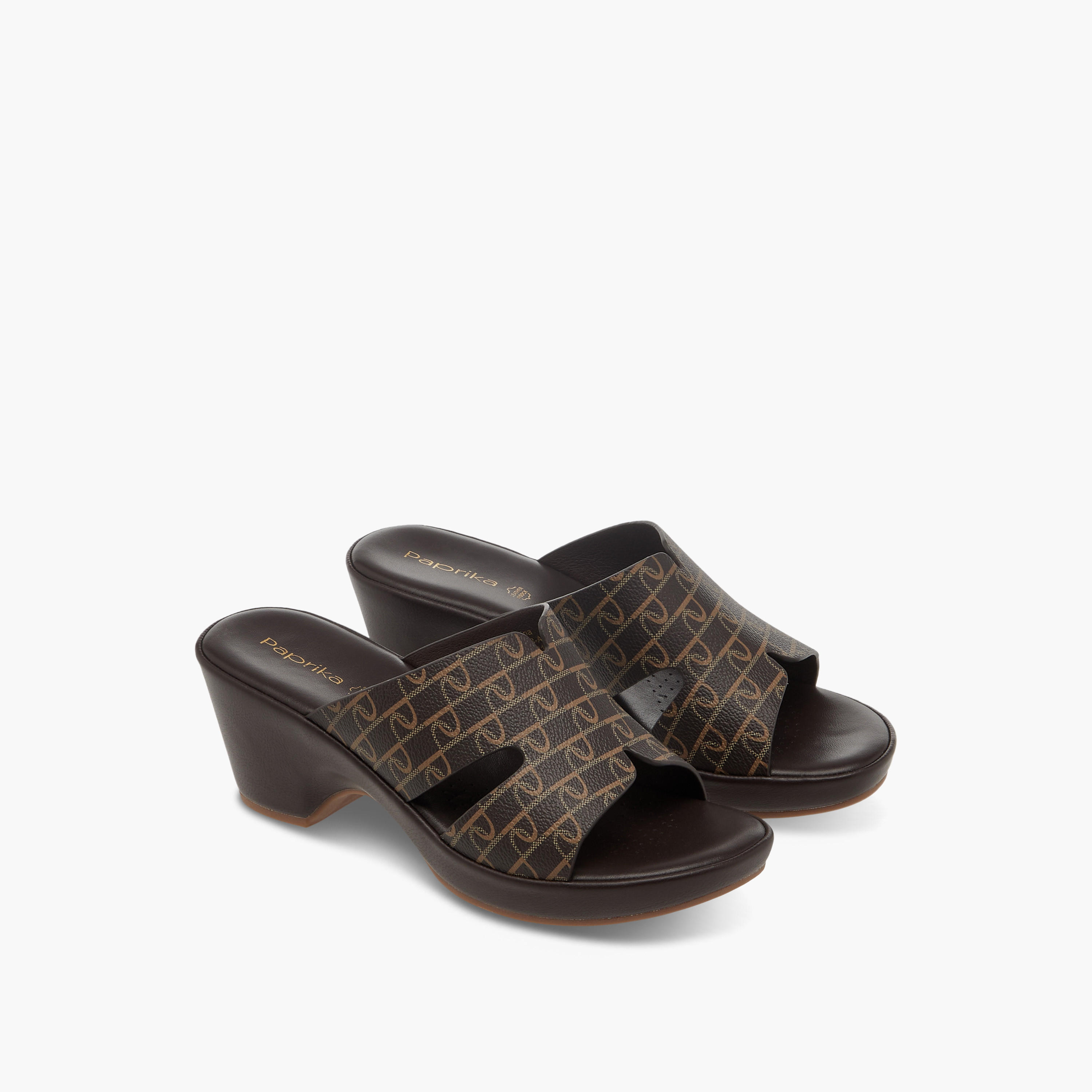 Paprika Monogram Print Slip-On Block Heel Comfort Sandals-women-shoes-sandals-heeled-image-1