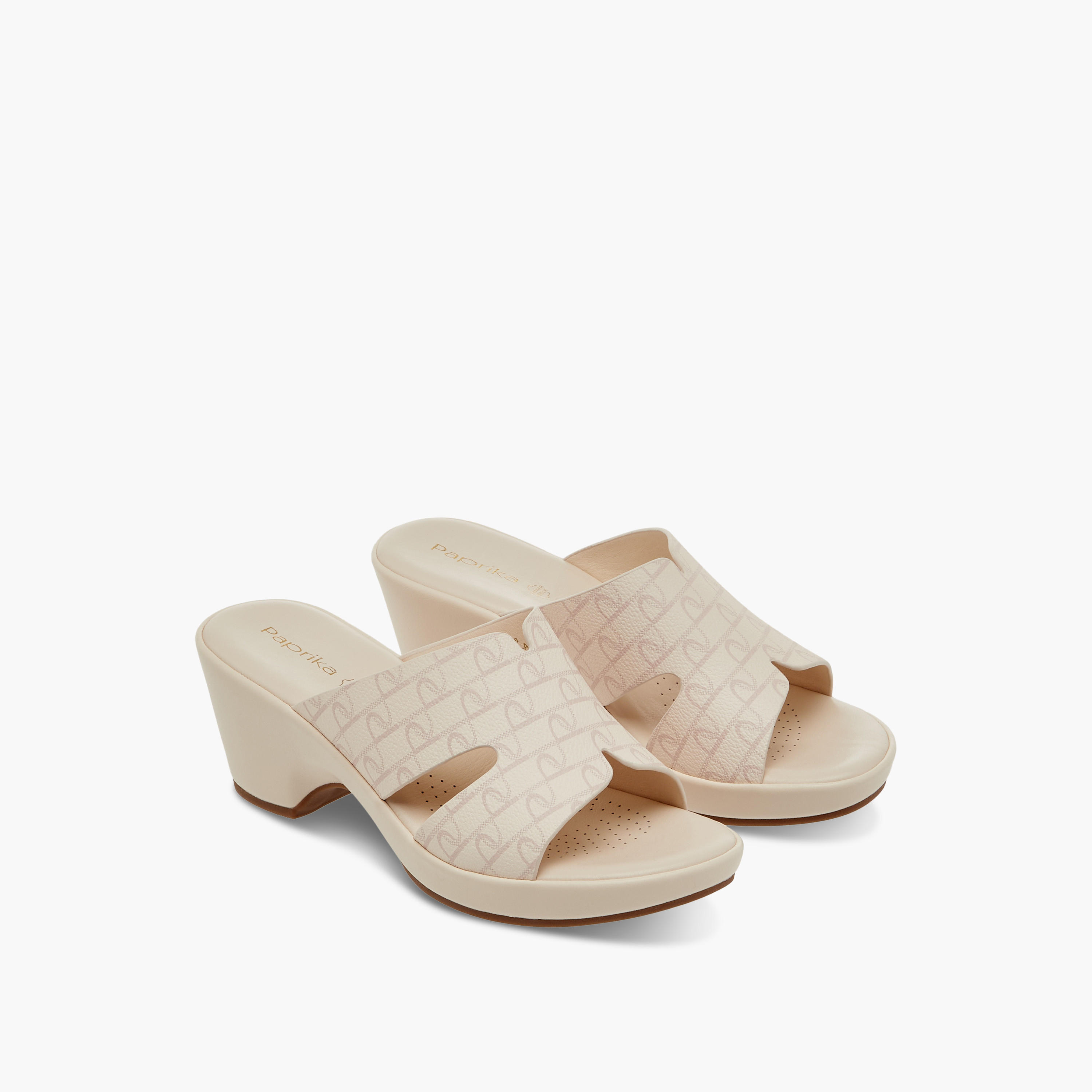 Paprika Monogram Print Slip-On Block Heel Comfort Sandals-women-shoes-sandals-heeled-image-1
