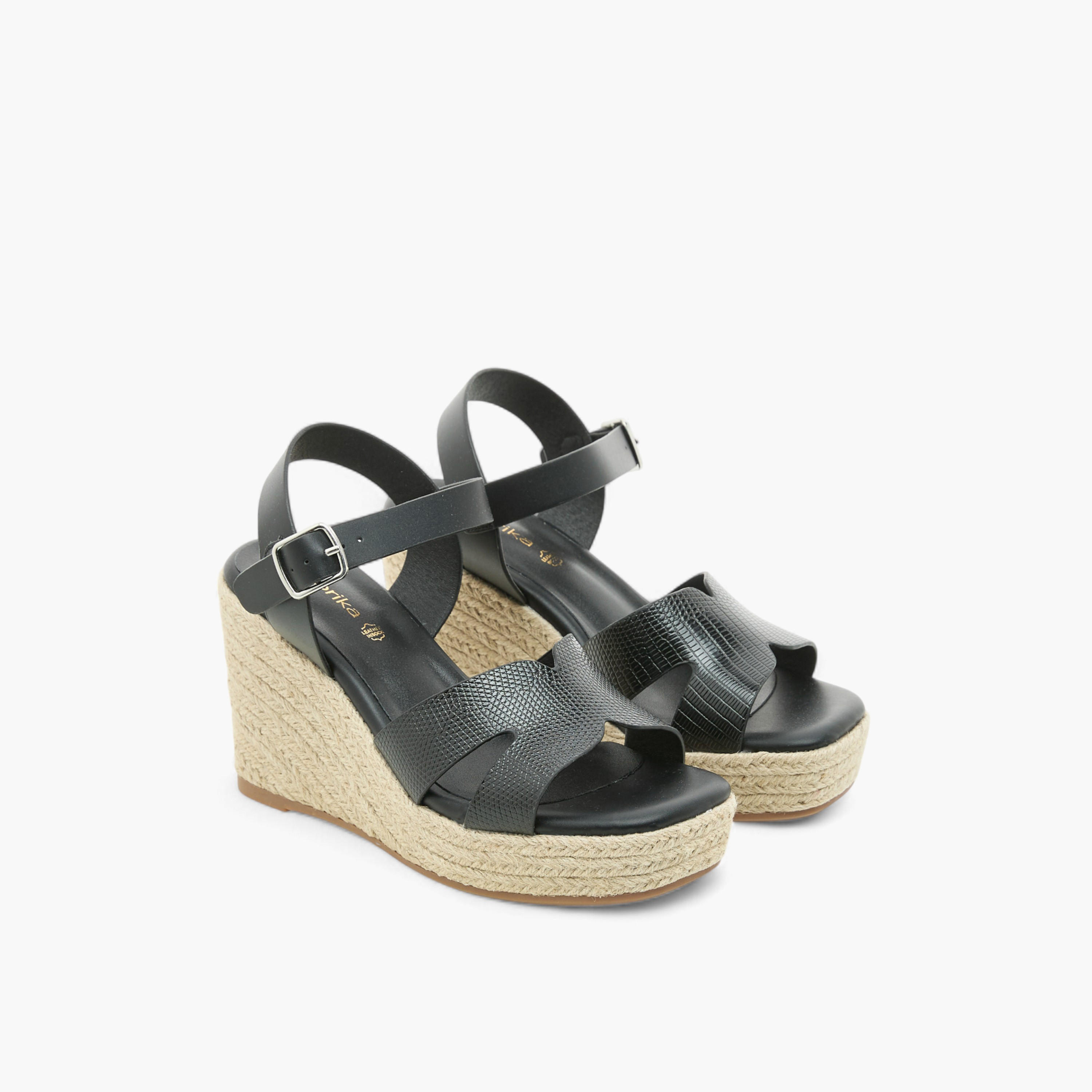 Paprika Textured Wedge Heeled Sandals with Buckle Closure-women-shoes-sandals-heeled-image-1