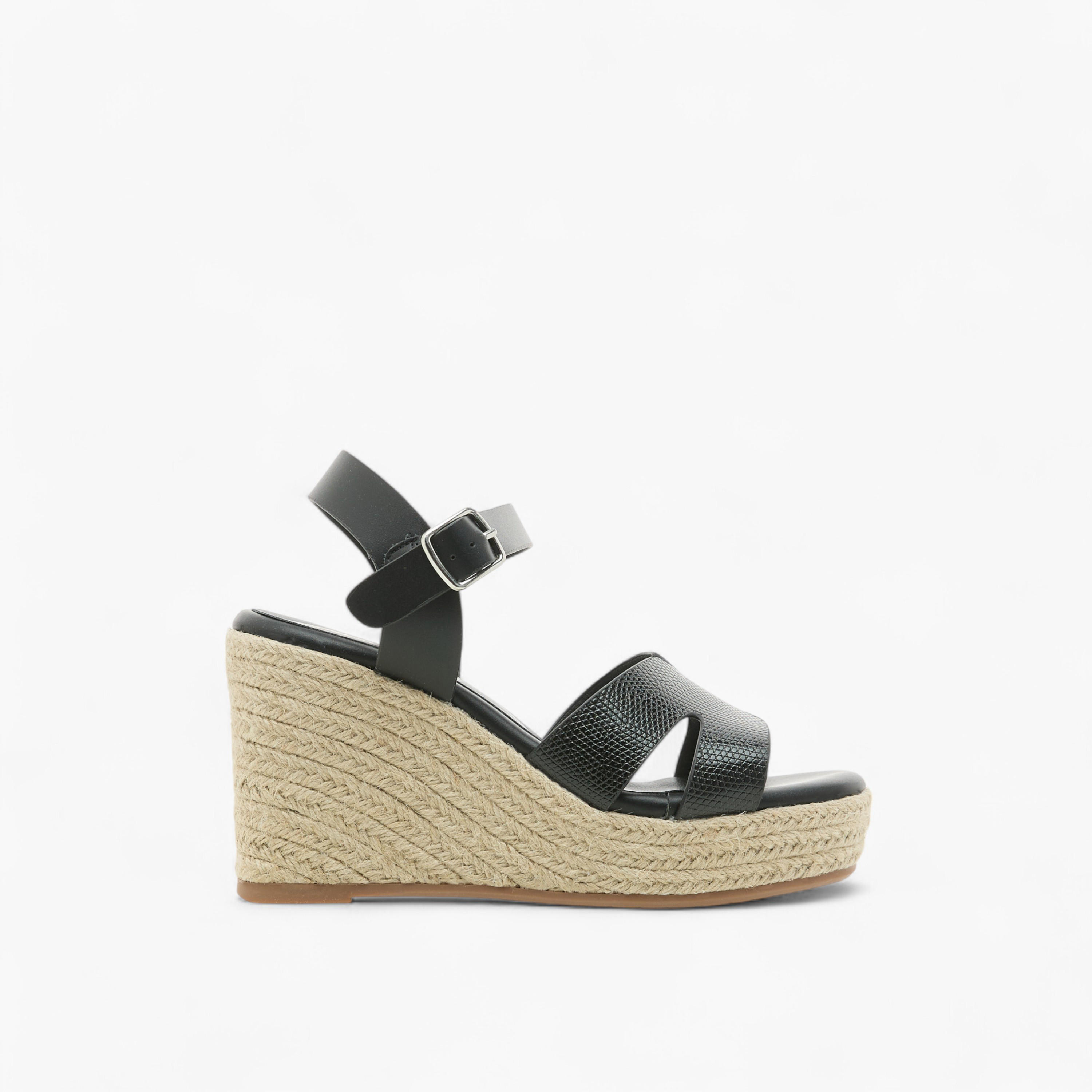 Paprika Textured Wedge Heeled Sandals with Buckle Closure-women-shoes-sandals-heeled-image-3